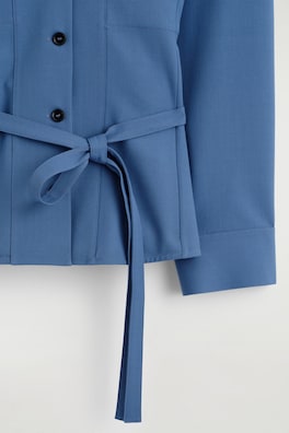 BELTED MERINO WOOL BLEND UTILITY SHIRT — BLUE 6