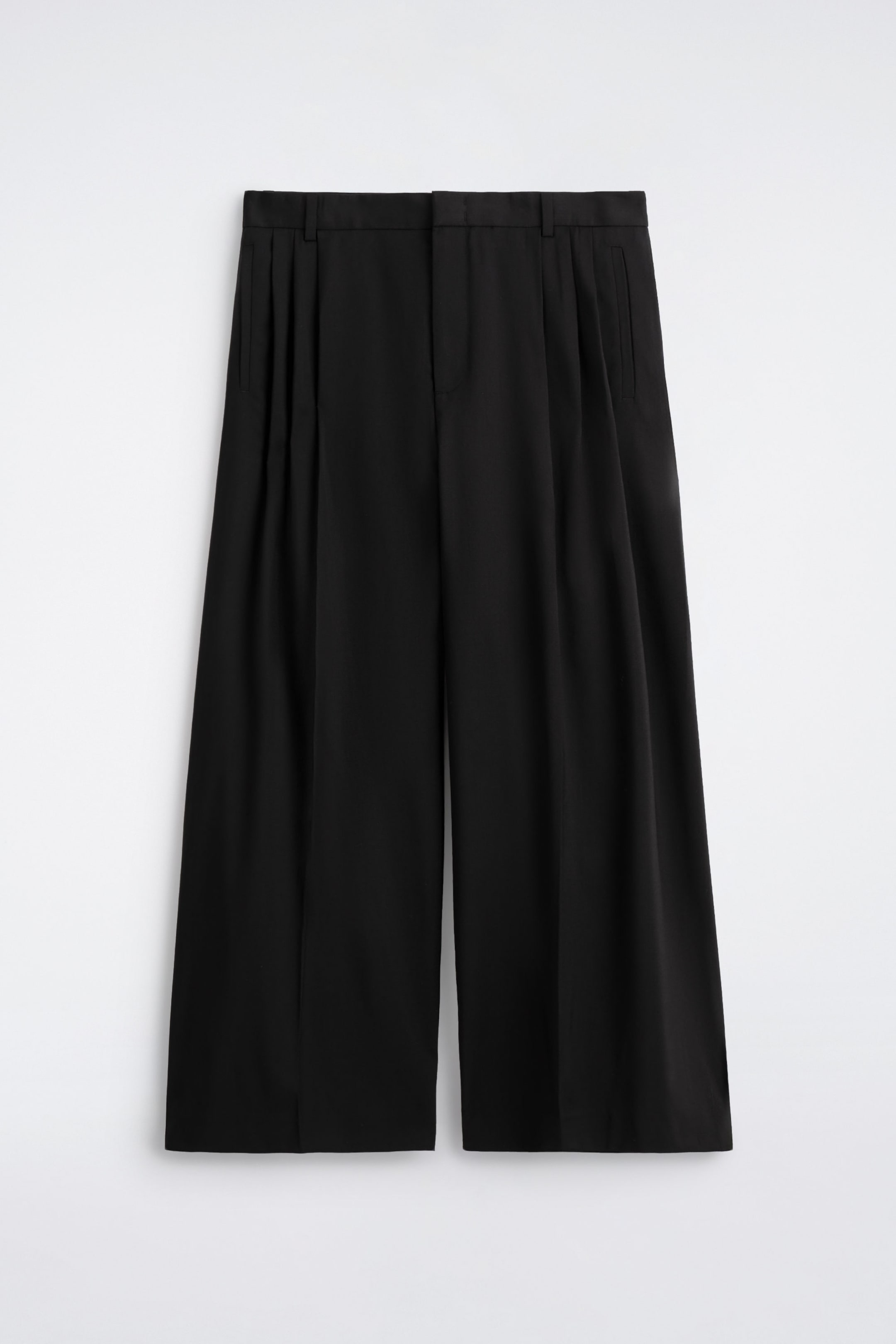 PLEATED WOOL WIDE-LEG TROUSERS