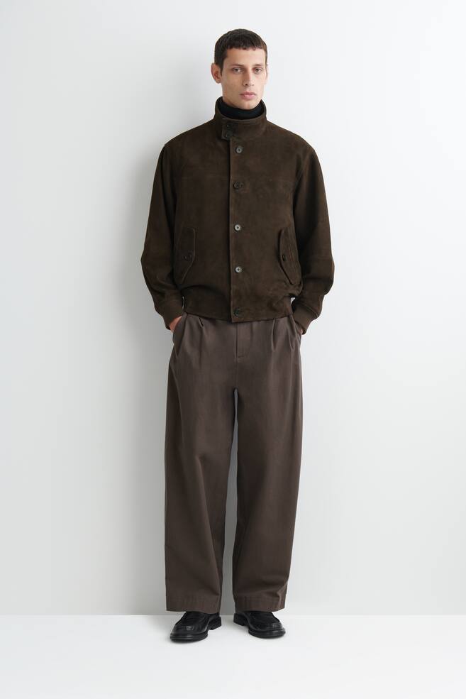 BLOUSON EN CUIR SUÉDÉ À COL CHEMINÉE - ACAJOU - 1
