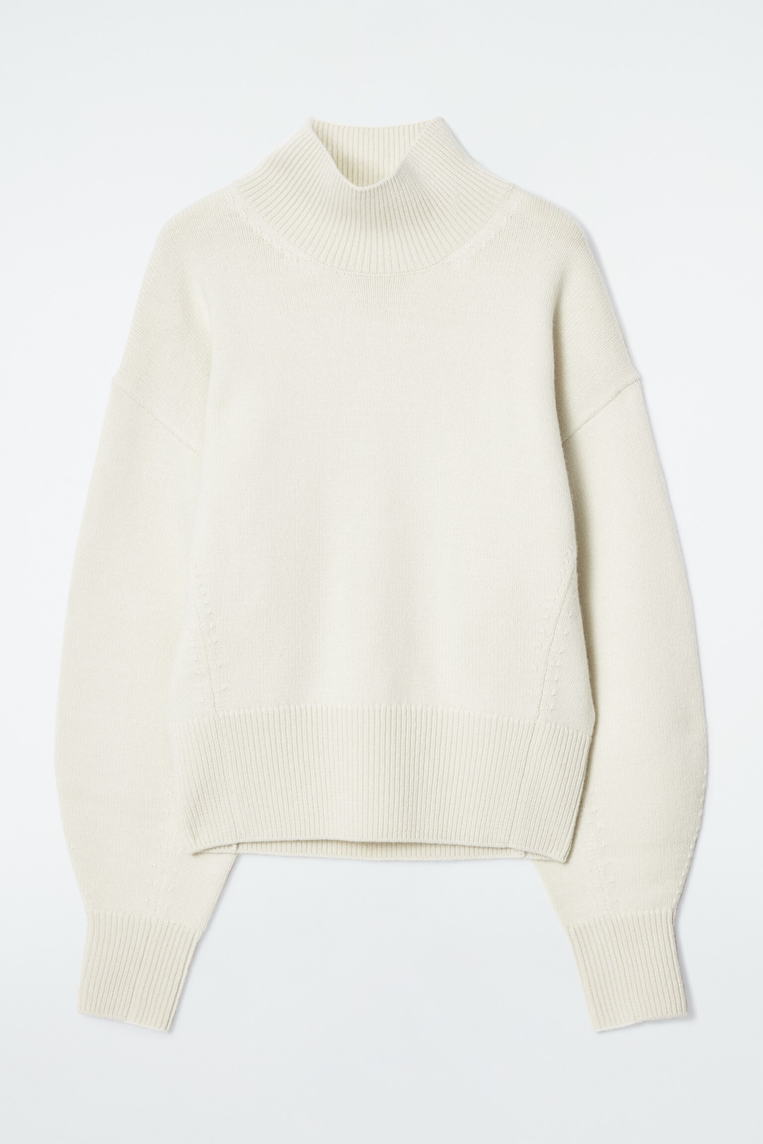 FUNNEL-NECK WAISTED WOOL JUMPER - CREAM