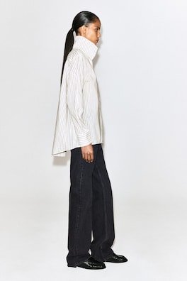 STRIPED COTTON-SILK HIGH-COLLAR SHIRT — IVORY / BROWN / STRIPED 4