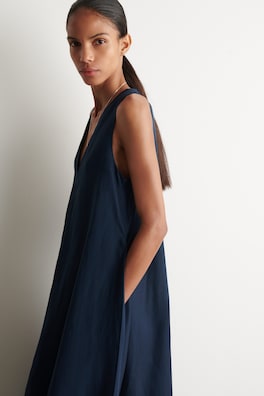 A-LINE LINEN-BLEND MAXI DRESS — NAVY 2