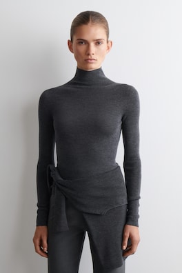 SEAMLESS MERINO WOOL TURTLENECK LONG-SLEEVED TOP — CHARCOAL MÉLANGE 2