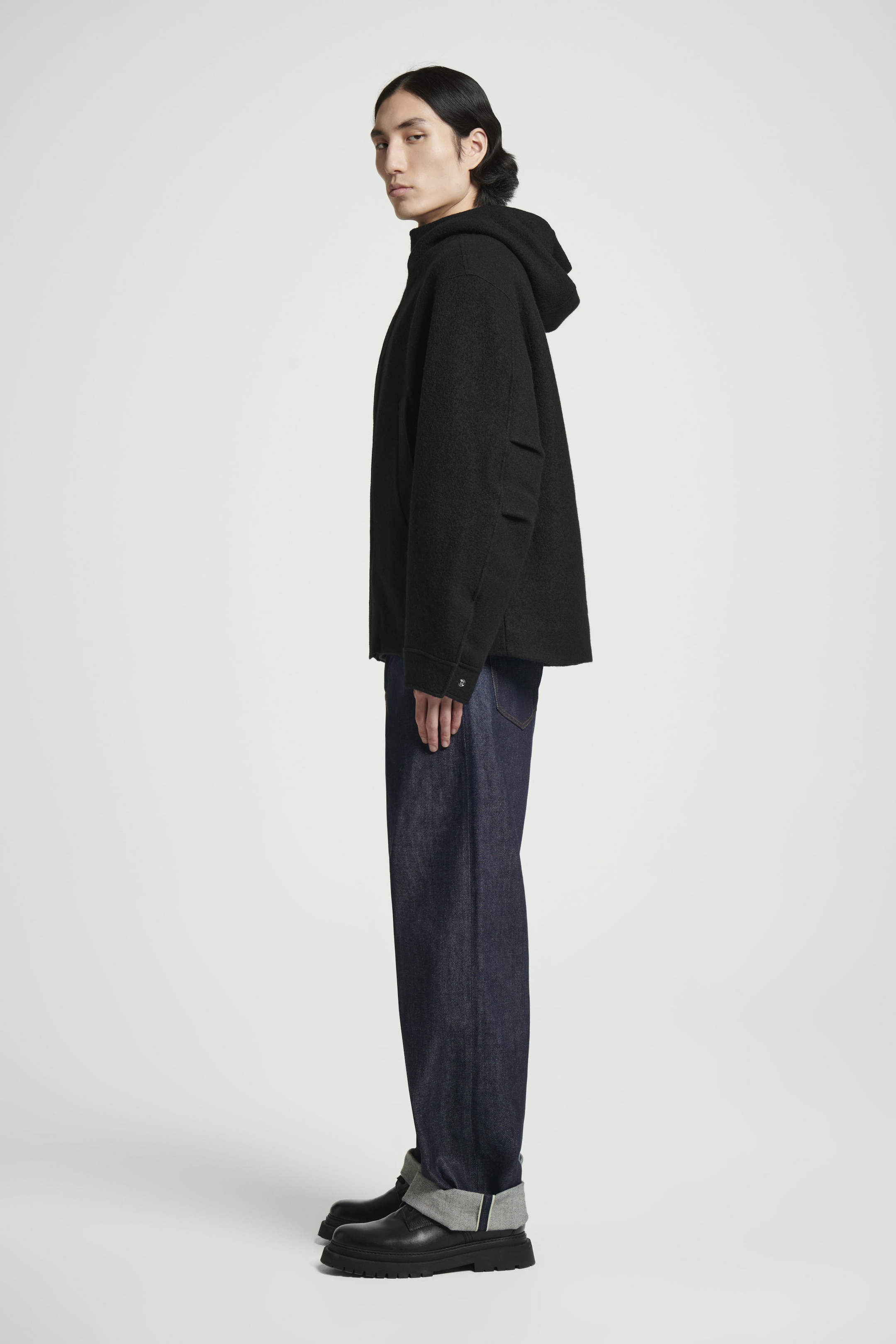 HOODED BOILED WOOL PARKA JACKET