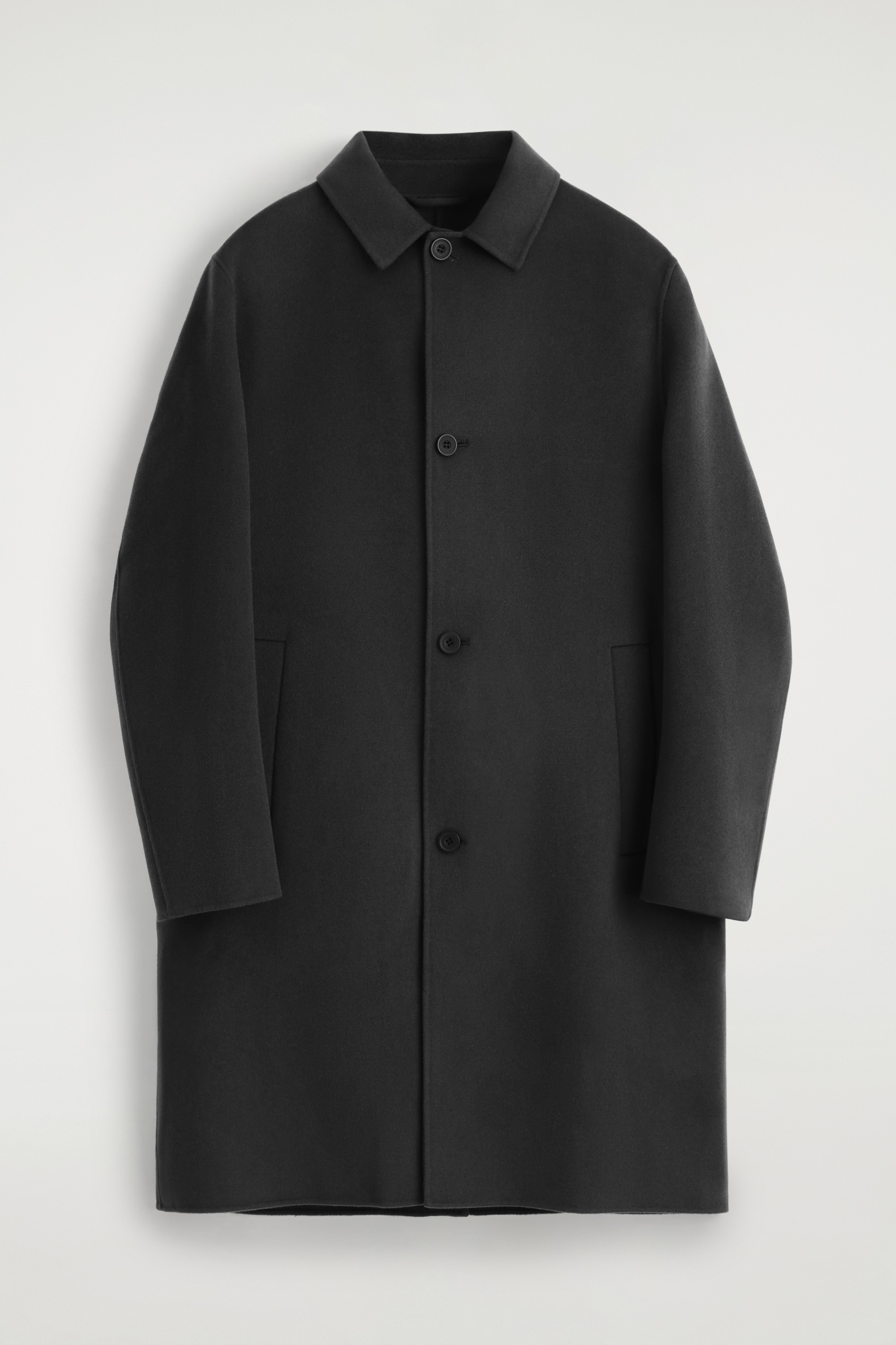 DOUBLE-FACED WOOL LONG CAR COAT - BLACK/DARK KHAKI