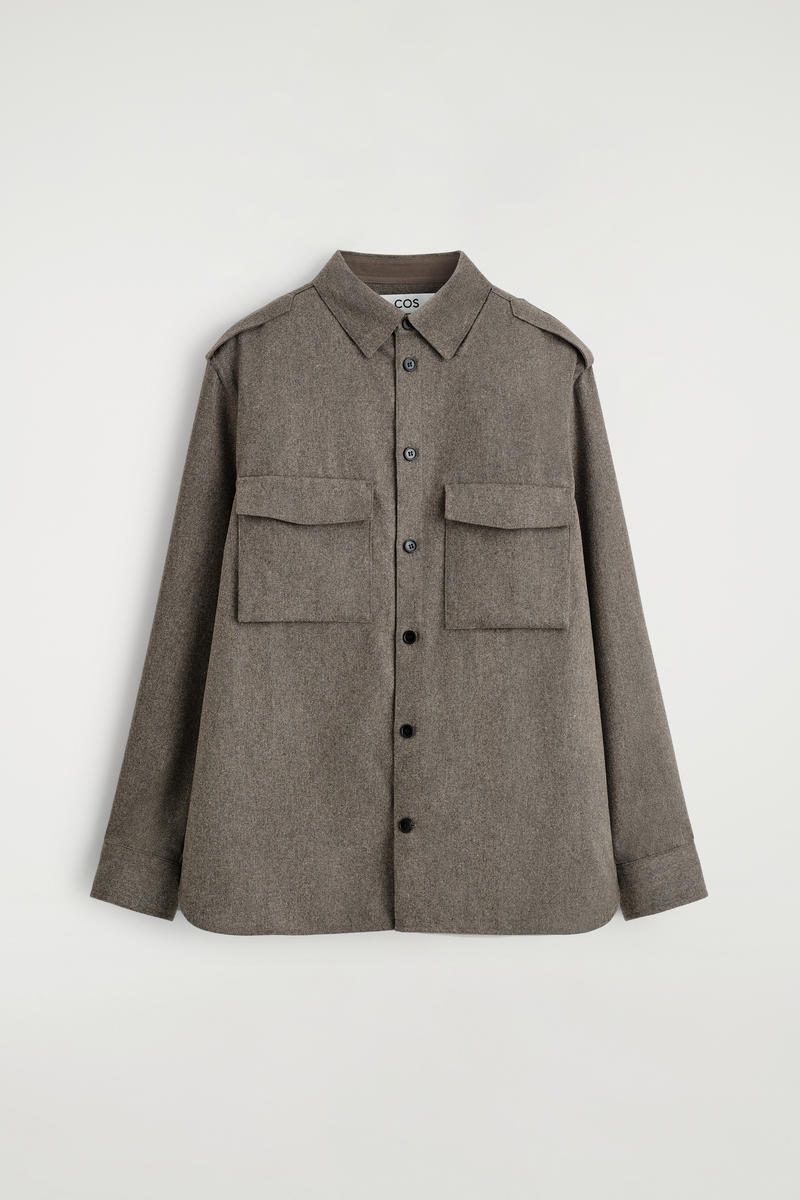Cos Button-down Collar Wool Shirt In Beige In Gray