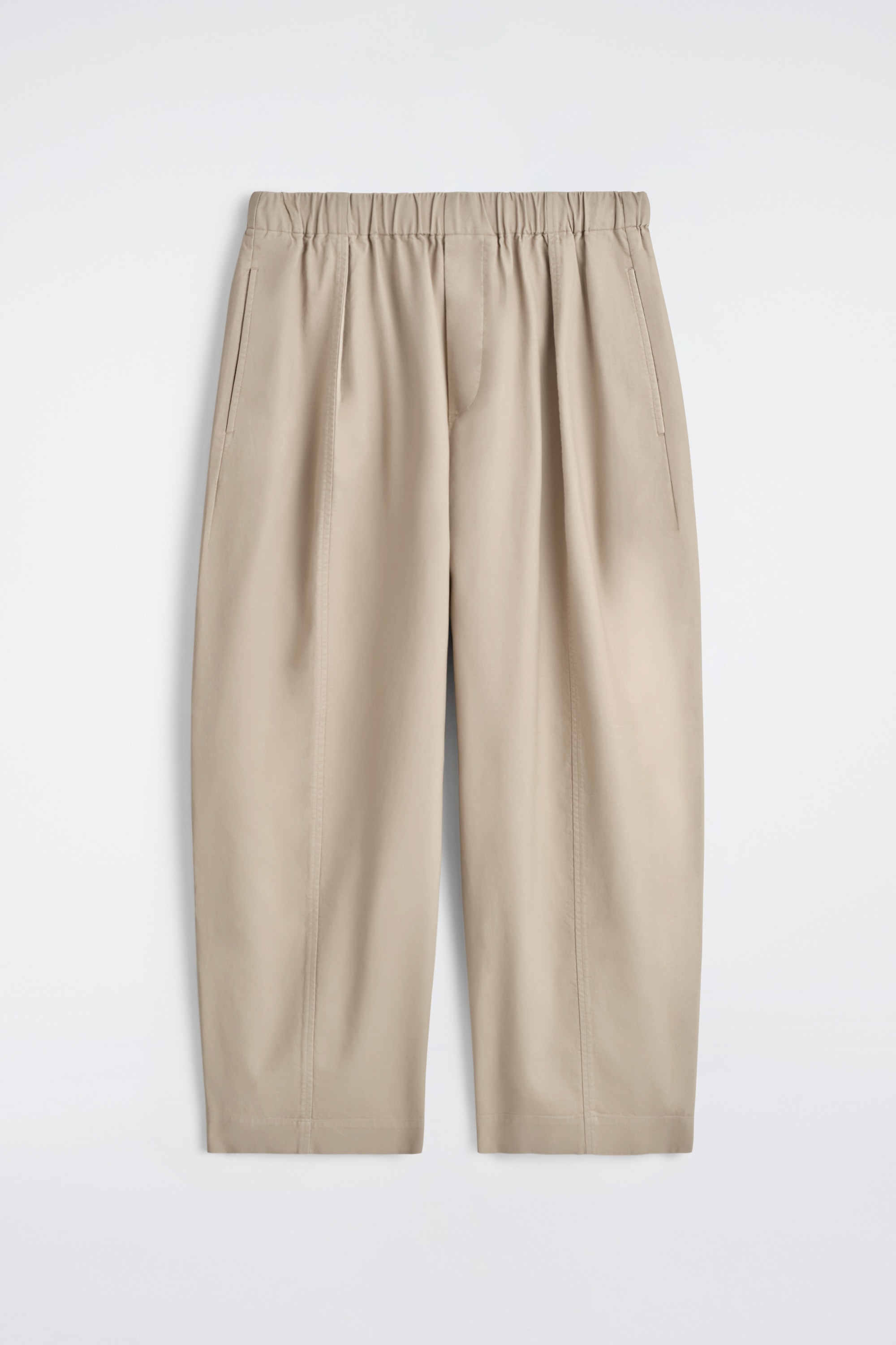 PANTALONI CROPPED IN COTONE CON TAGLIO BARREL - BEIGE/NERO