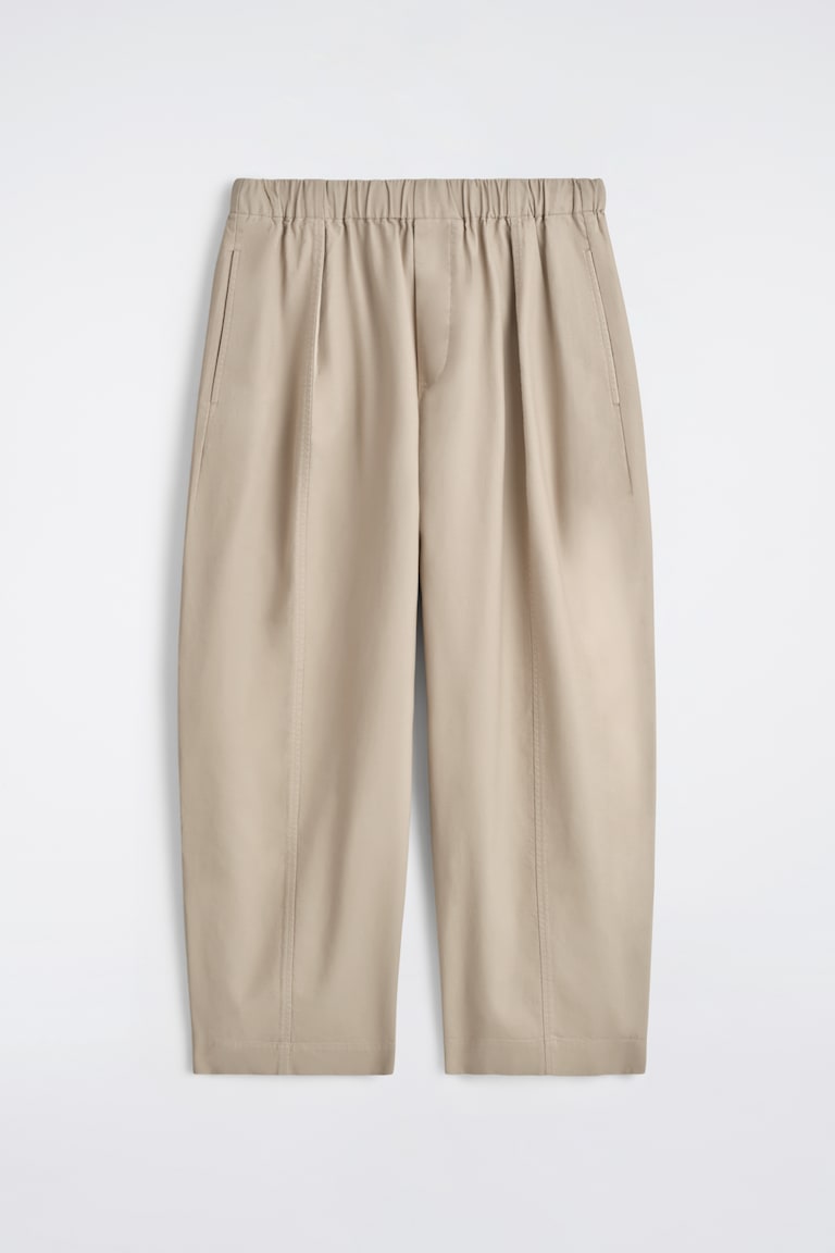 COS BOILED-WOOL ZIP-UP POLO JUMPER — COTTON CROPPED BARREL-LEG TROUSERS