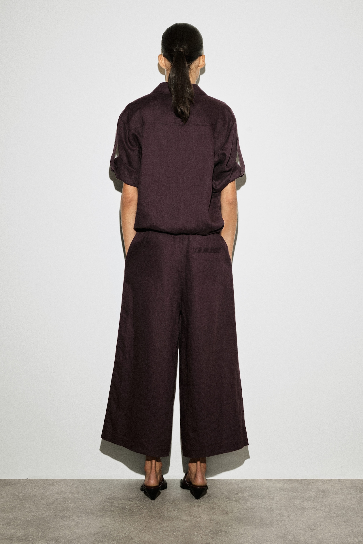 LINEN CULOTTES — BURGUNDY
