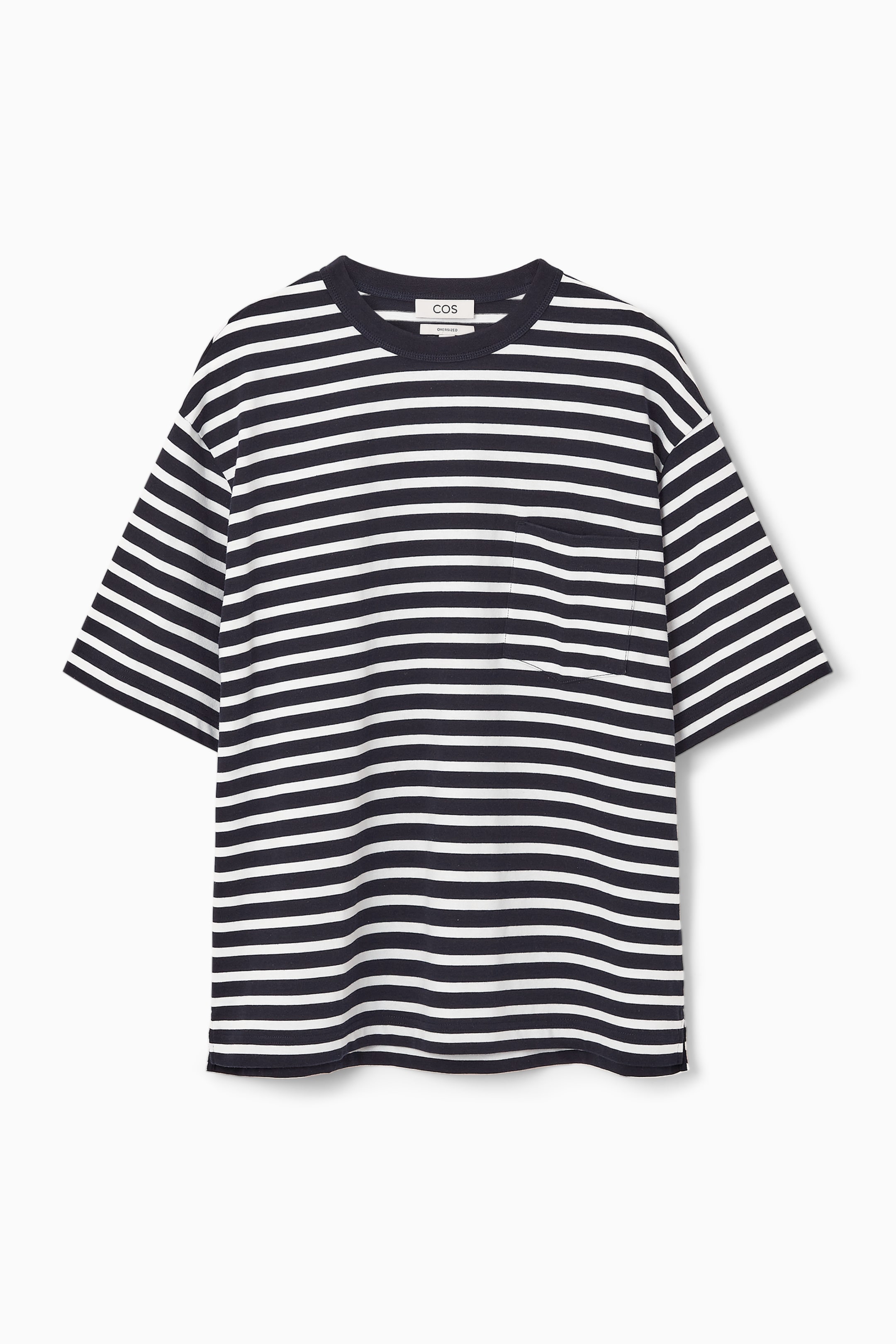 Se større billede: STRIBET HEAVY DUTY T-SHIRT I BOMULD – OVERSIZED - MARINEBLÅ / HVID / STRIBET - HERRE | H&M DK 1