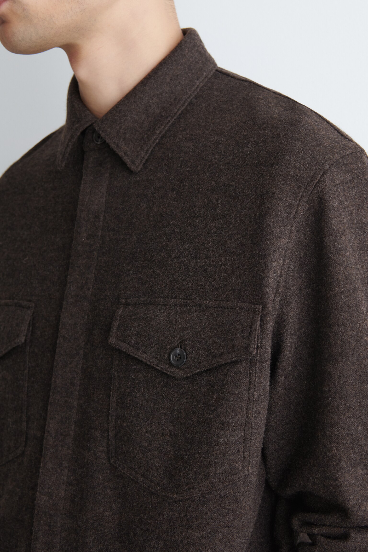 OVERSHIRT IN LANA COTTA DAL TAGLIO RILASSATO - MARRONE SCURO/NERO/KAKI SCURO - 6