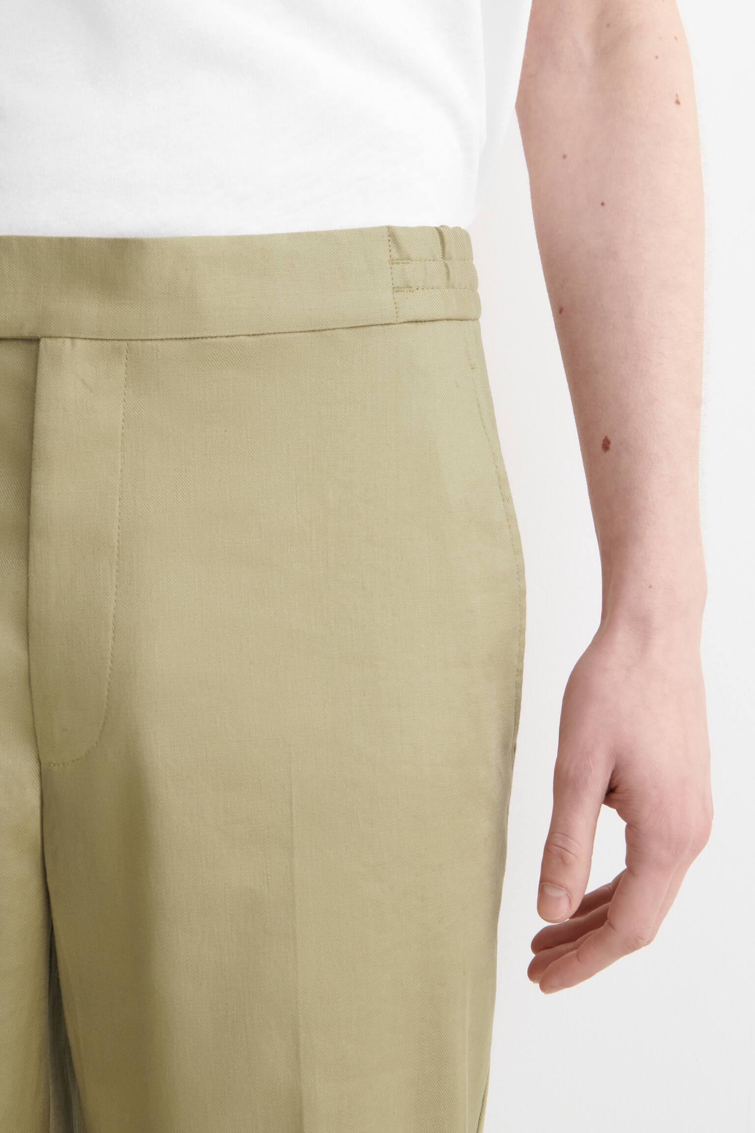 Linnen-katoenen broek met slanke pasvorm en rechte pijpen - BEIGE/ZWART - 4