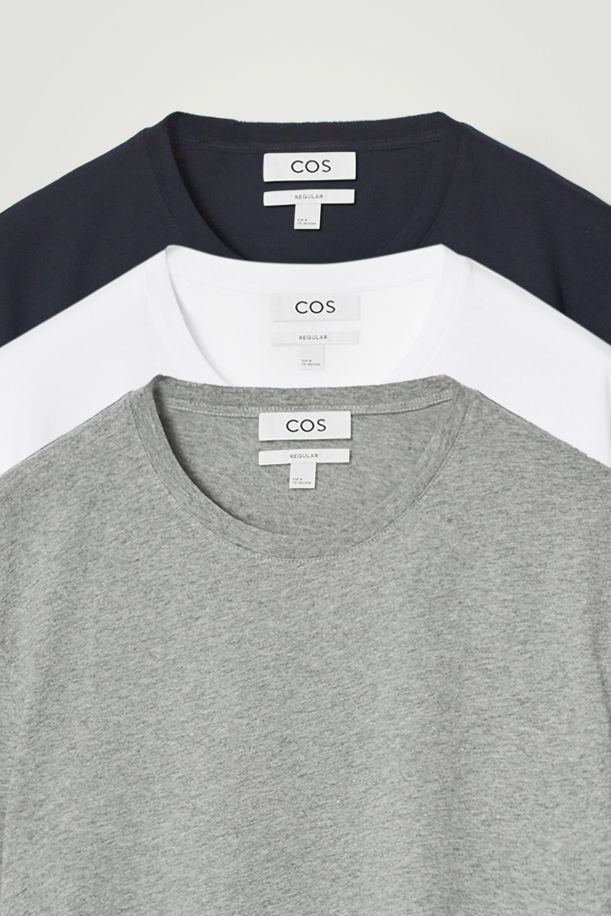★EU発*COS*新作*3パック クルーネックTシャツ/3色★ 3-PACK REGULAR COTTON T-SHIRTS - NAVY / GREY / WHITE | COS