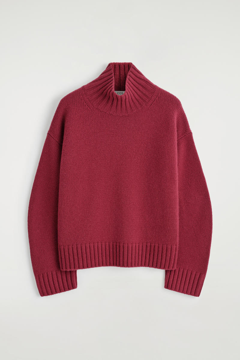 Cos Chunky Cashmere Funnel-neck Sweater In Red