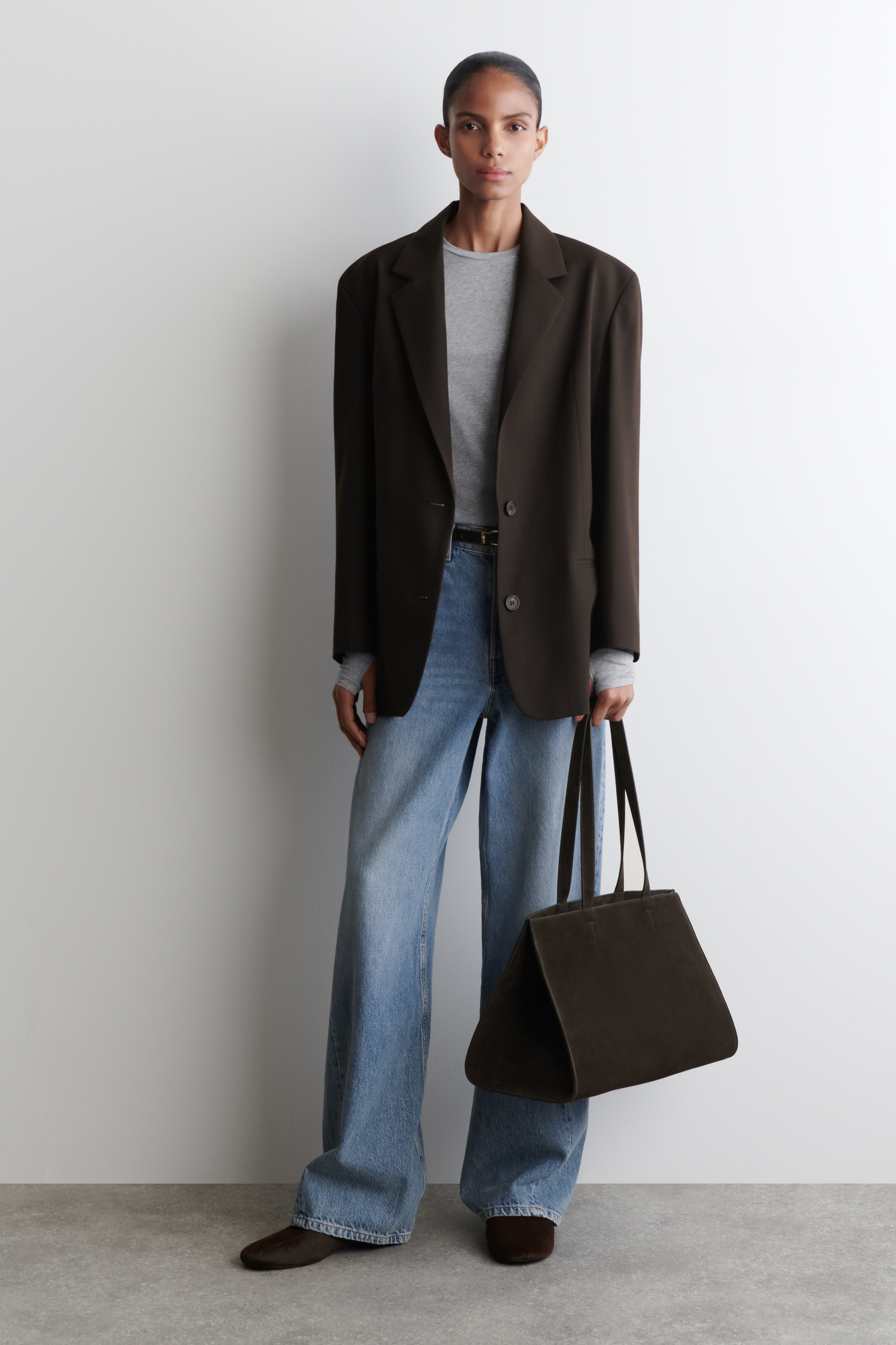 Saboti din piele cu păr de ponei - MARO ÎNCHIS