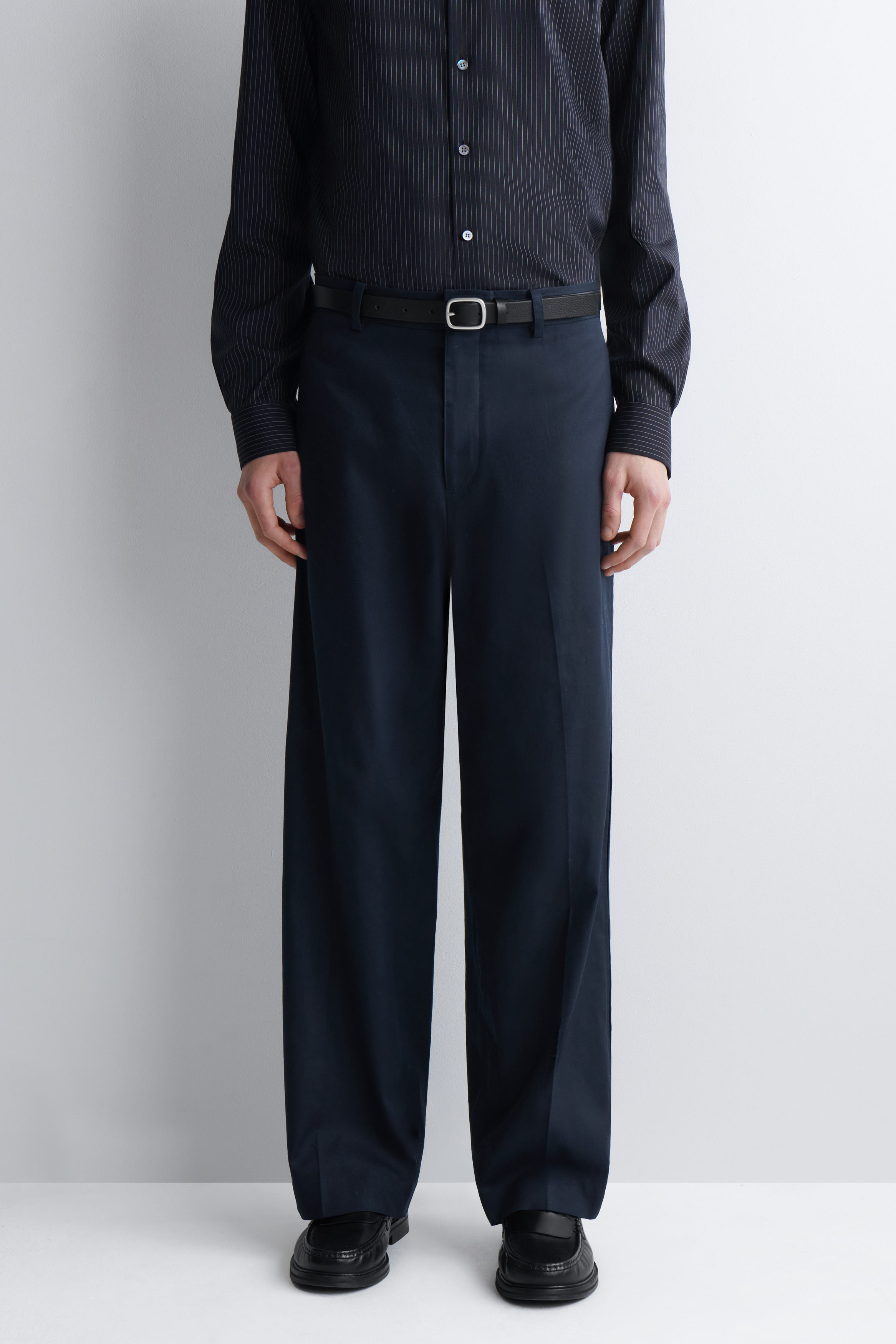 COTTON-LINEN RELAXED-FIT STRAIGHT-LEG PANTS - NAVY | COS AU