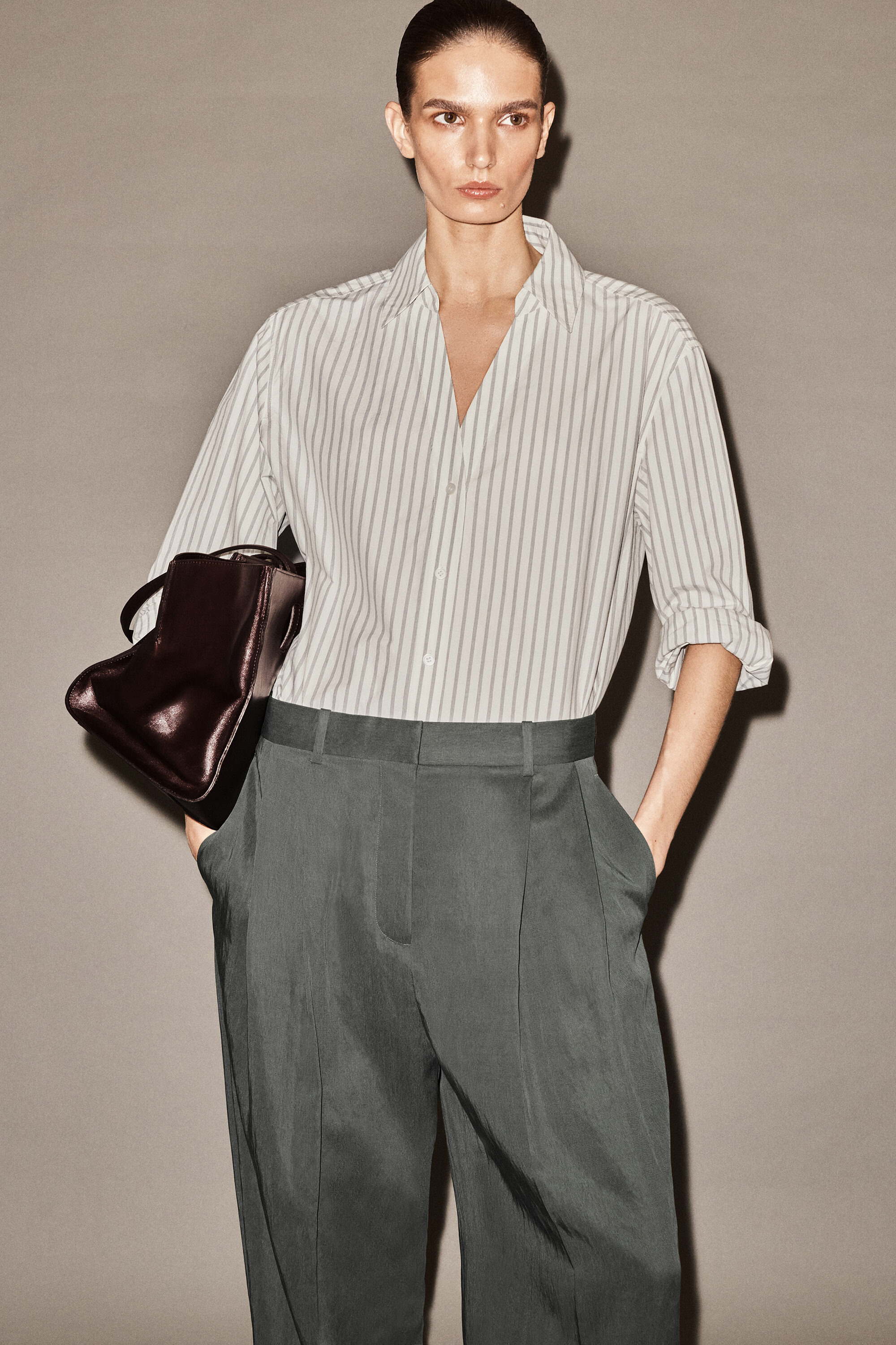 OPEN-COLLAR COTTON-POPLIN SHIRT - BEIGE / STRIPED | COS US