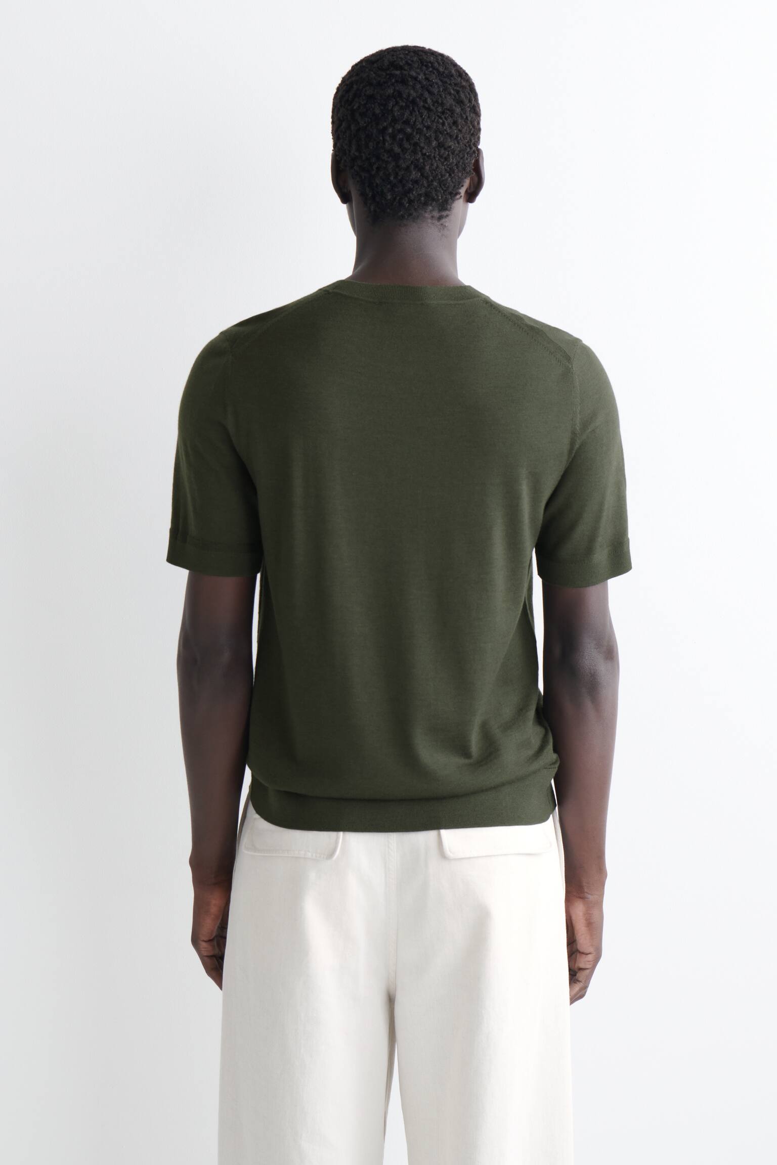 MERINO WOOL KNITTED T-SHIRT - חאקי כהה/DARK BLUE - 4