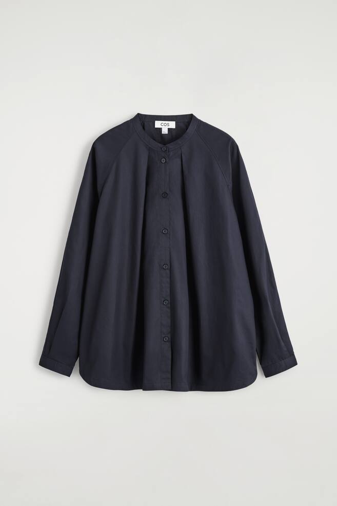 GRANDAD-COLLAR COTTON SHIRT - NAVY - 1
