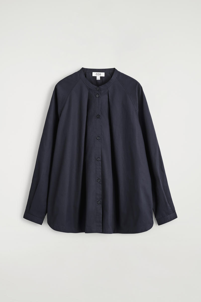 Cos Grandad-collar Cotton Shirt In Blue