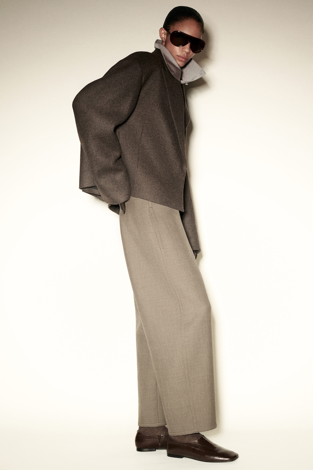 OVERSIZED CROPPED BOILED WOOL-BLEND BLAZER — CAMEL MÉLANGE