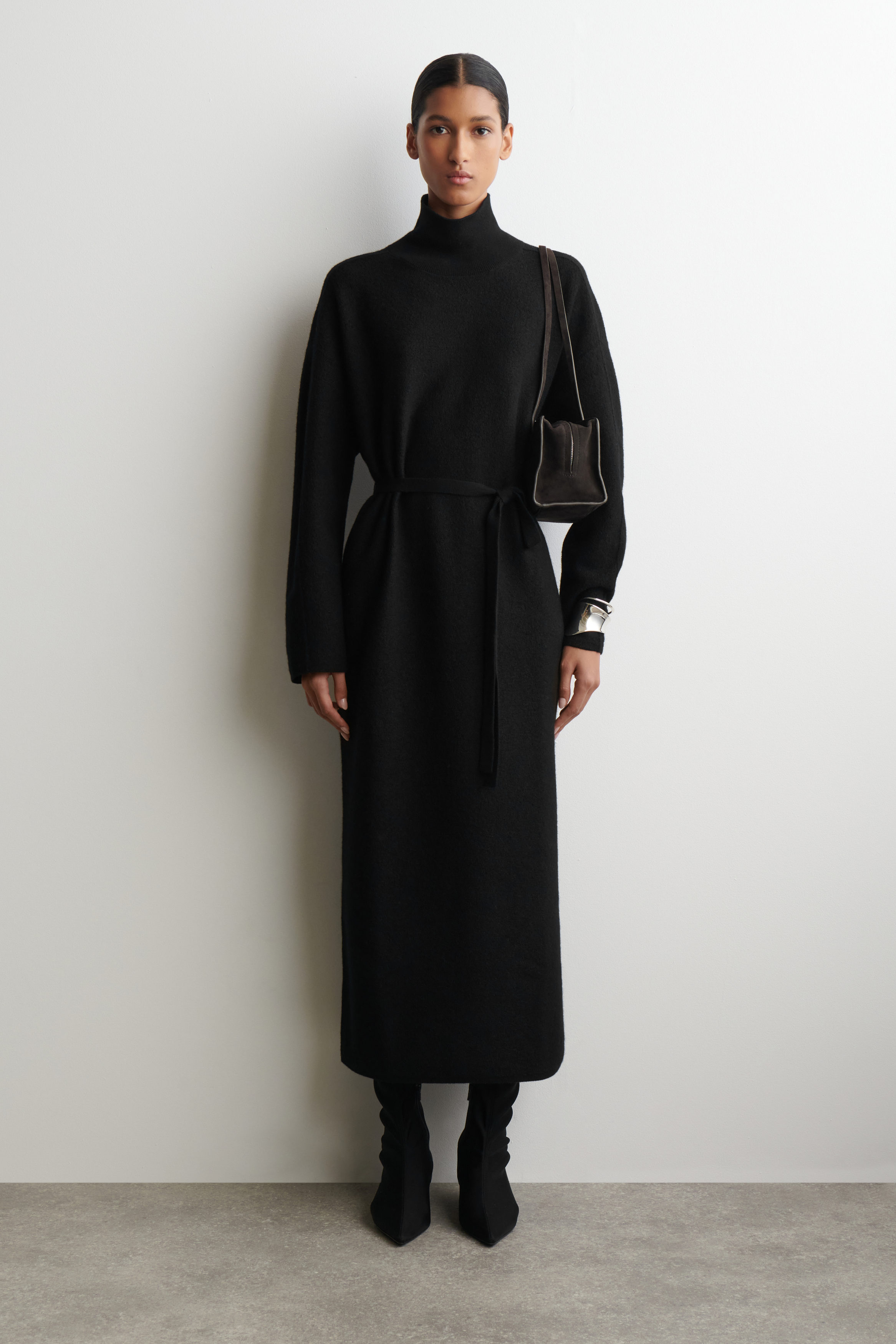 BOILED-WOOL MOCK-NECK DRESS - BLACK | COS US