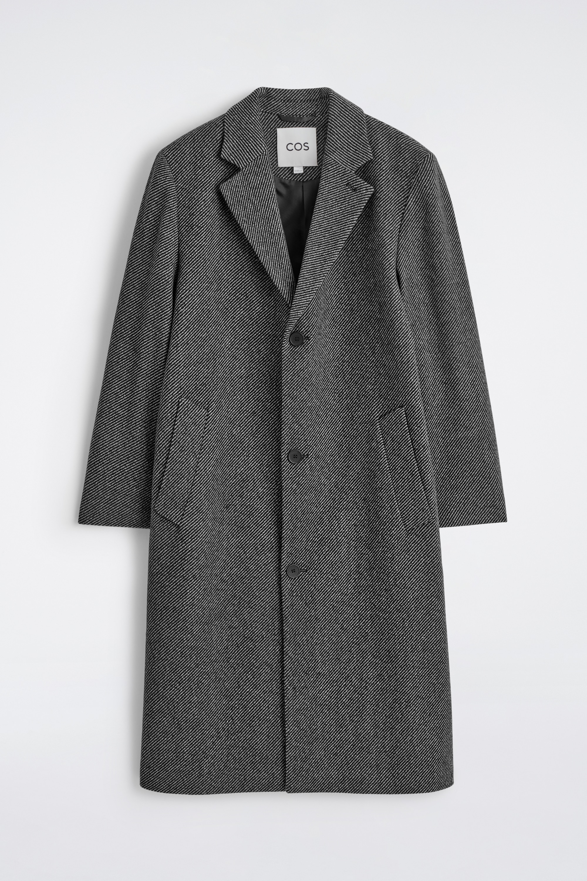 SINGLE-BREASTED TEXTURED-WOOL LONG COAT - GREY