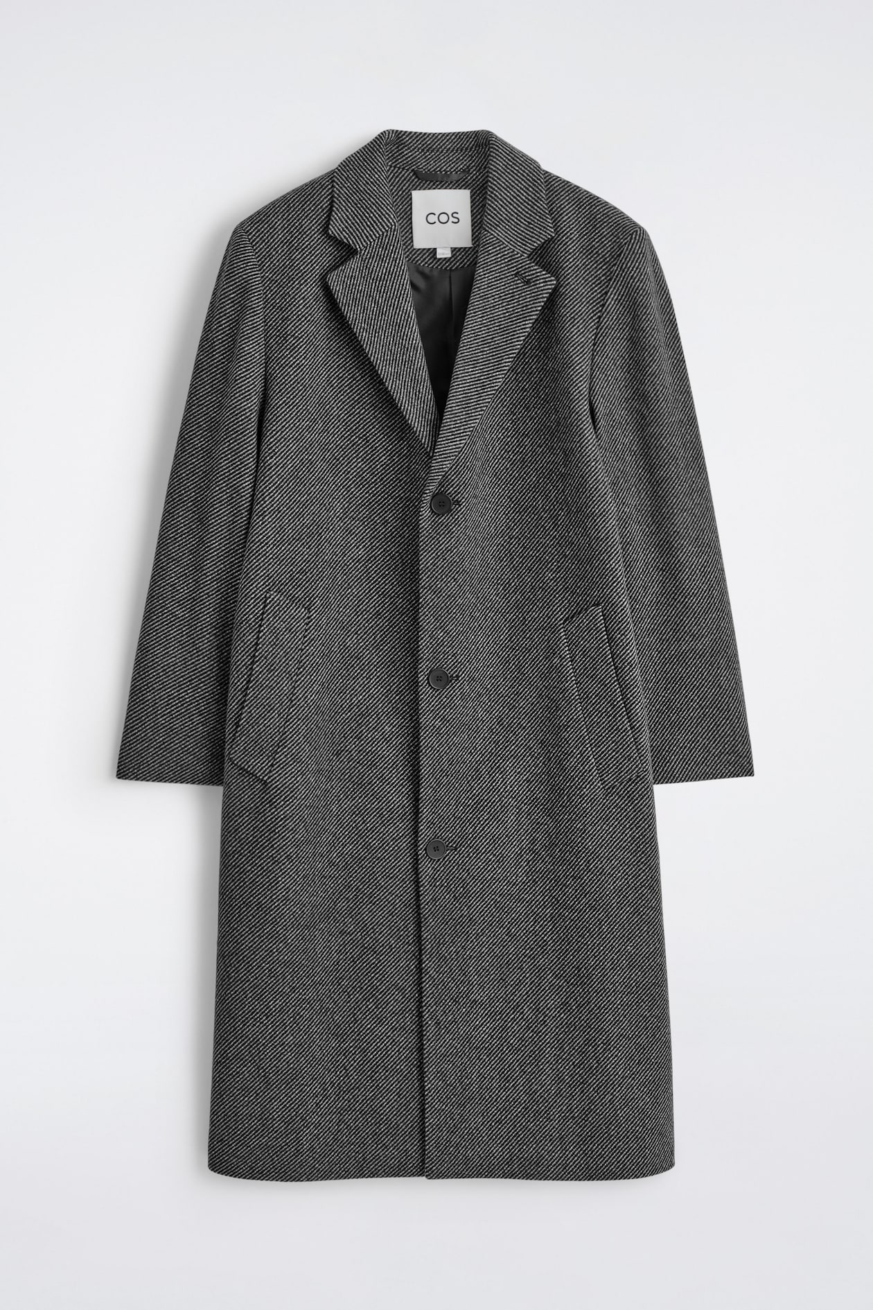 SINGLE-BREASTED WOOL LONG COAT — GREY / STRIPED