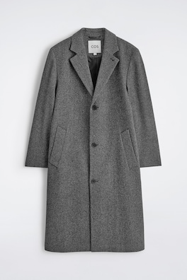 SINGLE-BREASTED WOOL LONG COAT — GREY / STRIPED 2