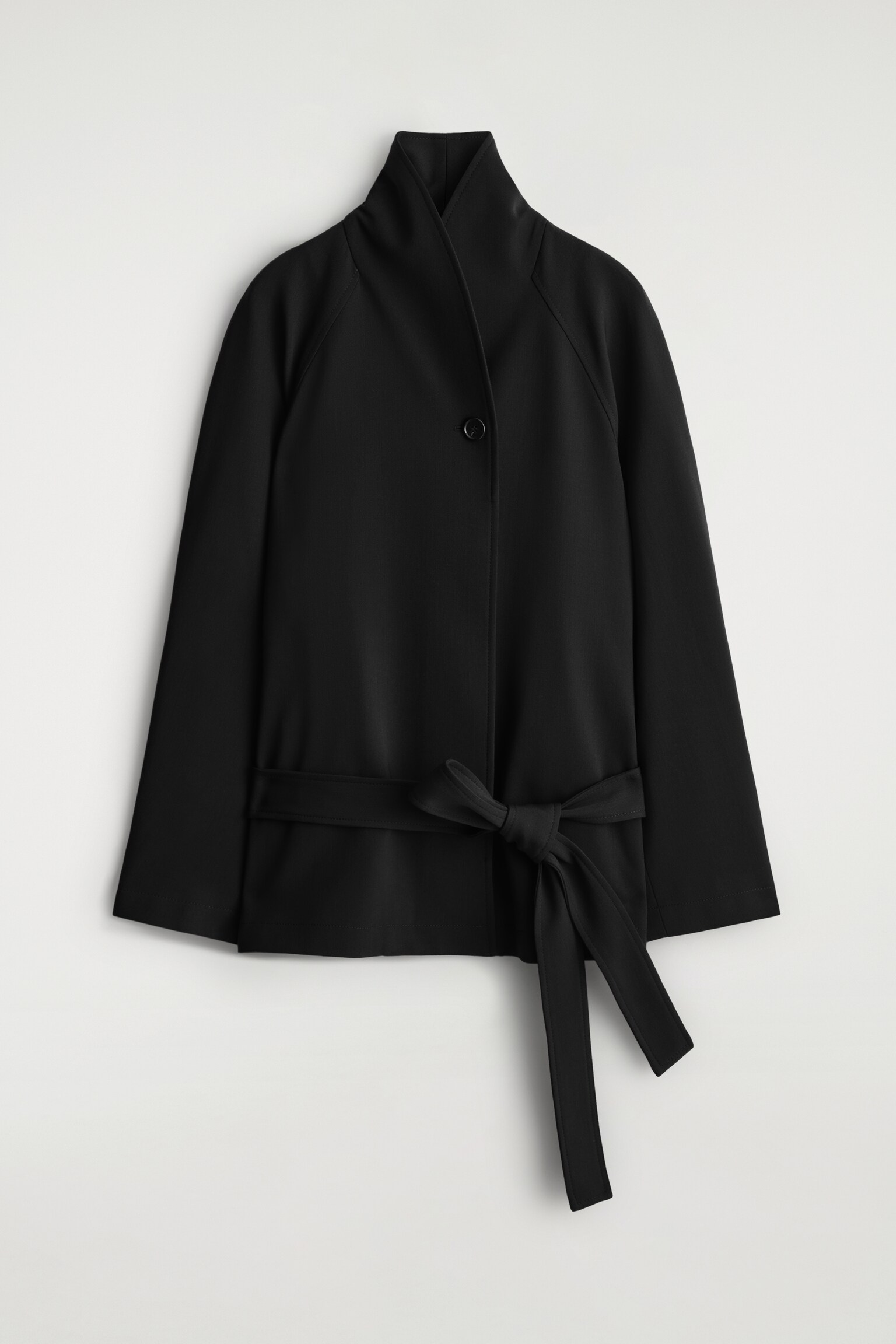 BELTED WOOL-BLEND SHAWL-COLLAR JACKET - BLACK - 2