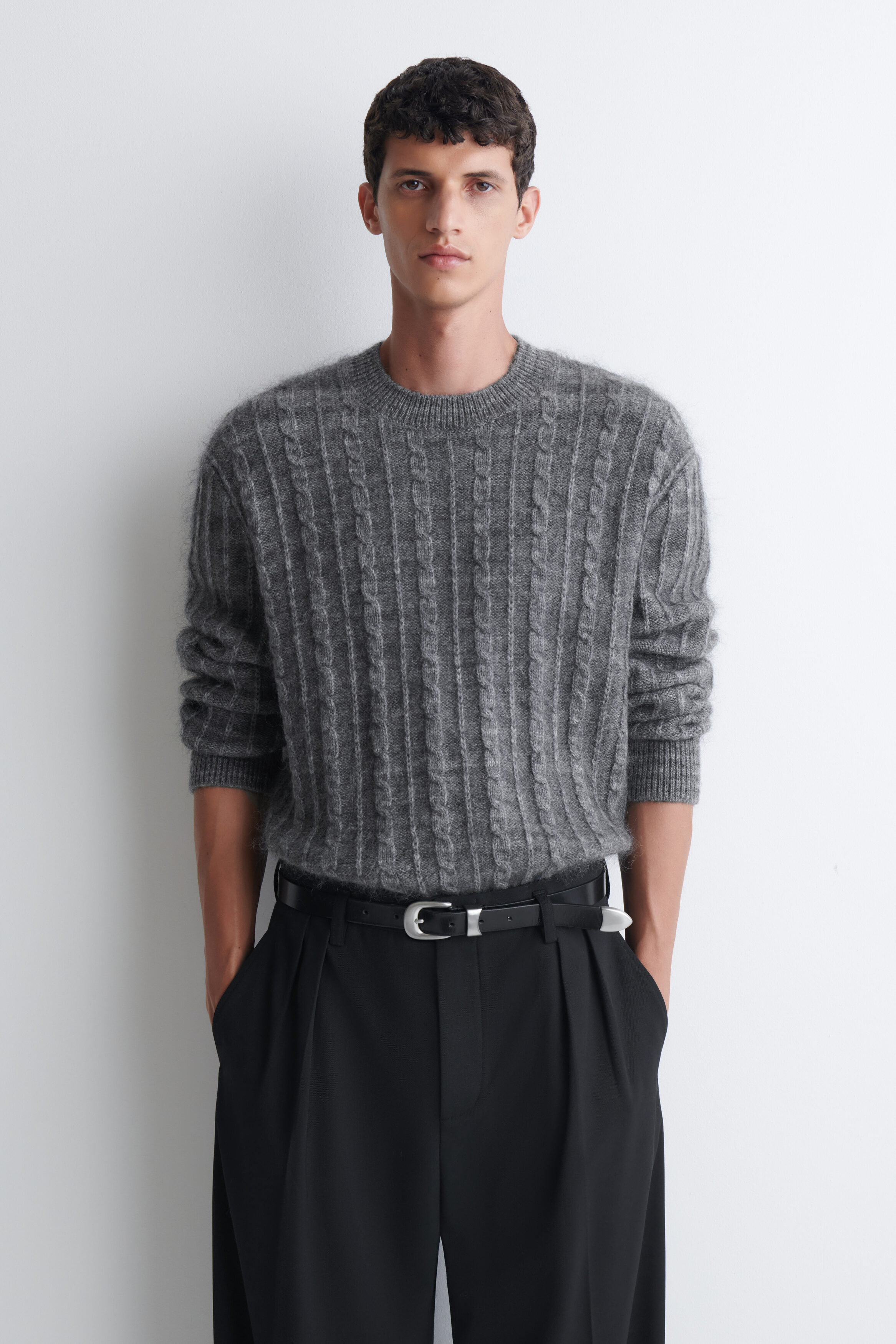 CABLE-KNIT MERINO-MOHAIR SWEATER - GRAY MÉLANGE | COS US