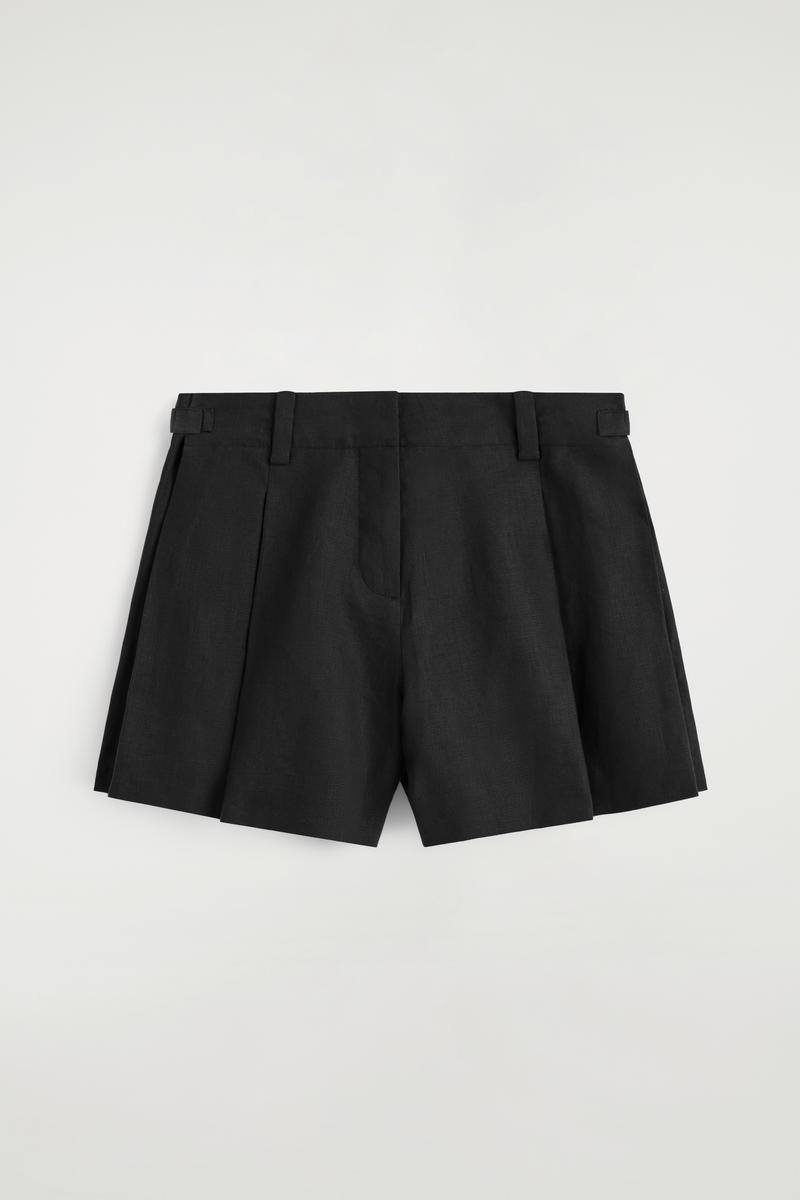 COS Pleated Belted Linen Shorts Black Women's Size 42