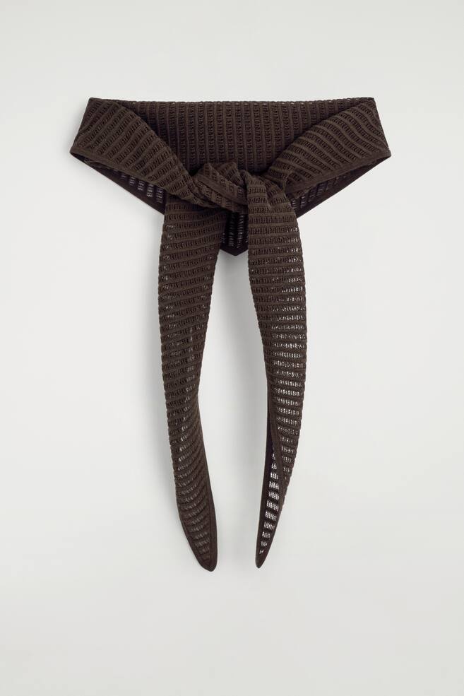 POINTELLE-KNIT TRIANGLE SCARF - BROWN - 1
