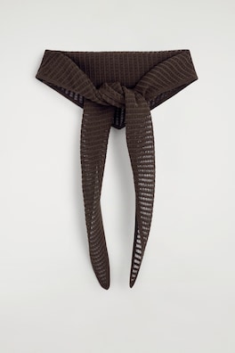 POINTELLE-KNIT TRIANGLE SCARF — BROWN 6