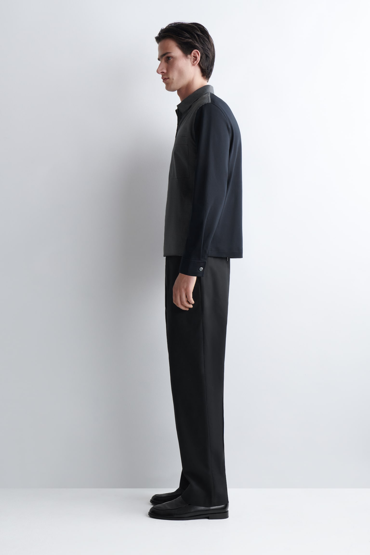 CHAQUETA HARRINGTON CON PANELES EN CONTRASTE - AZUL MARINO/A CUADROS - 3