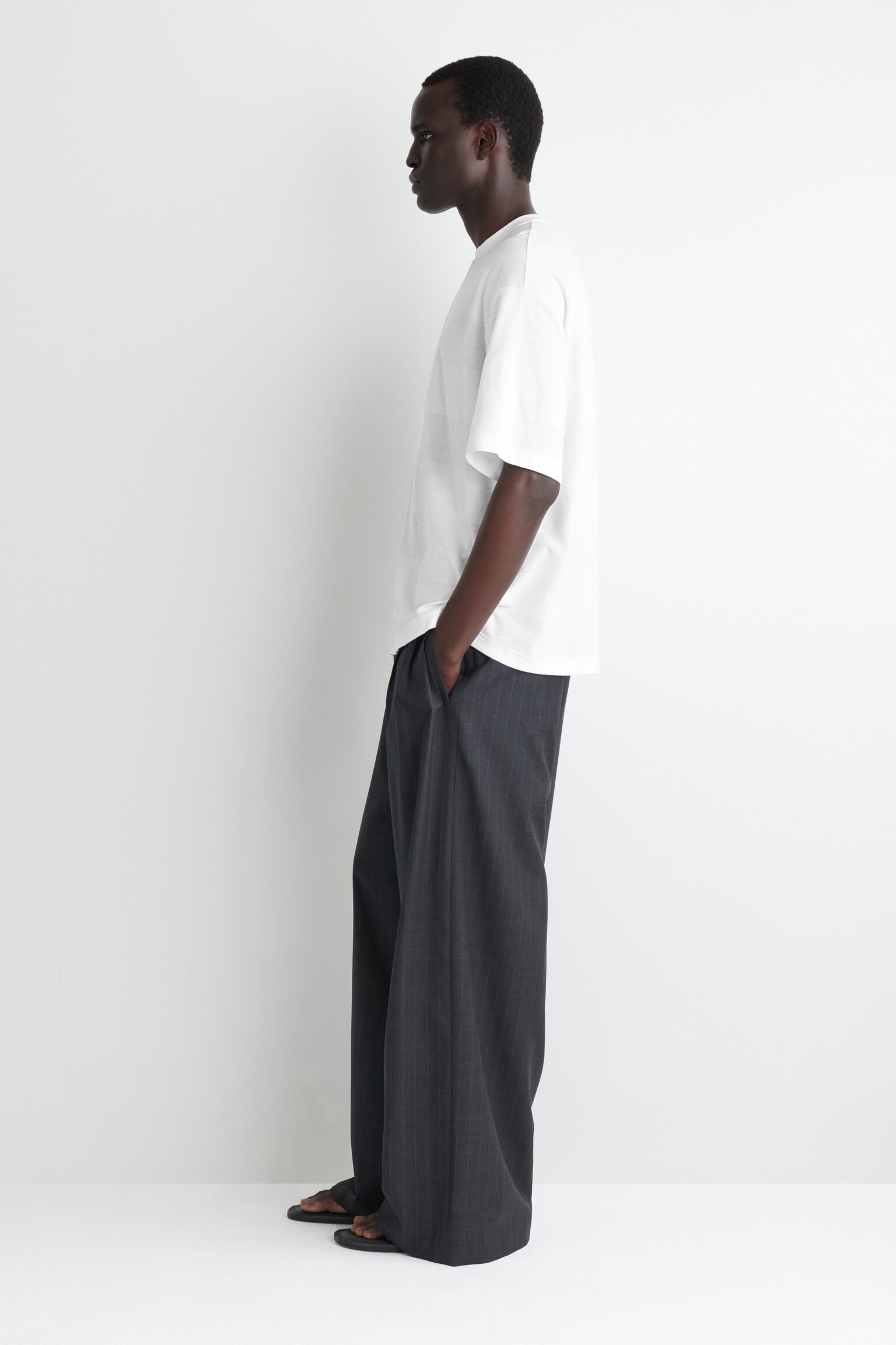 T-SHIRT OVERSIZE EN MÉLANGE DE LIN À RAYURES - BLANC - 4