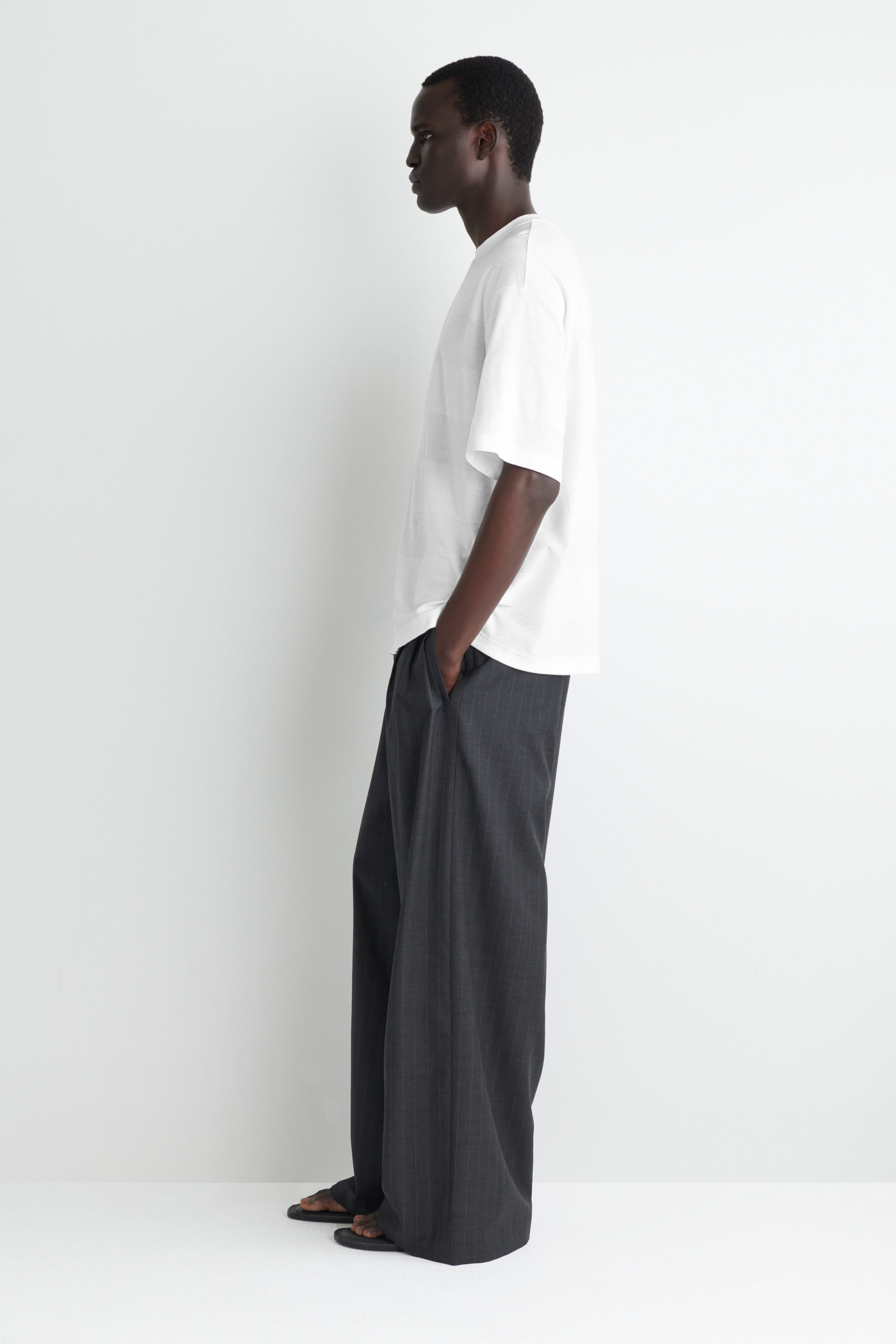 OVERSIZED STRIPED LINEN-BLEND T-SHIRT - WHITE | COS