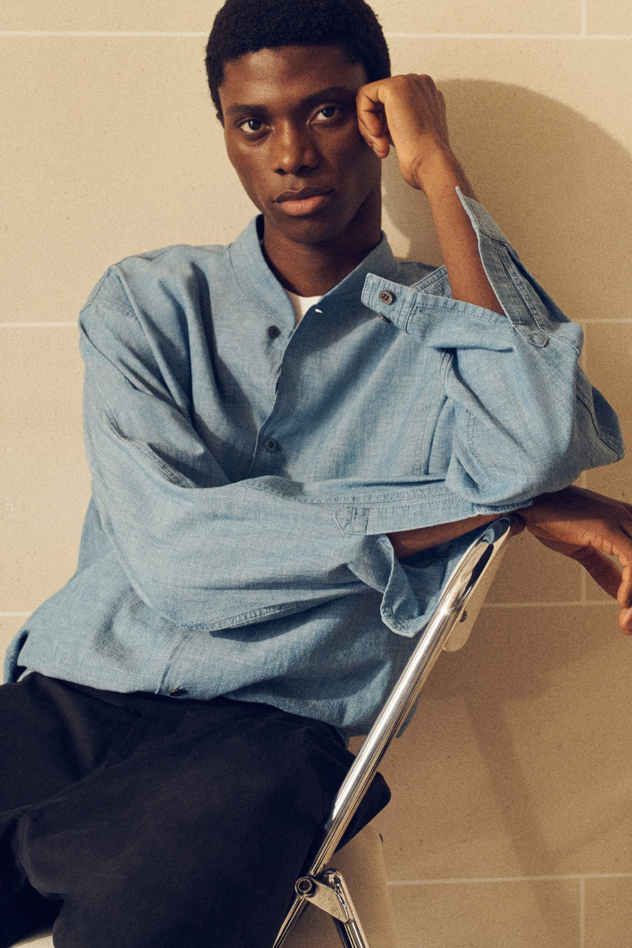 BOMBER-STYLE DENIM SHIRT — BLUE