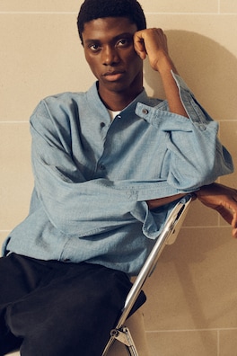 BOMBER-STYLE DENIM SHIRT — BLUE 7