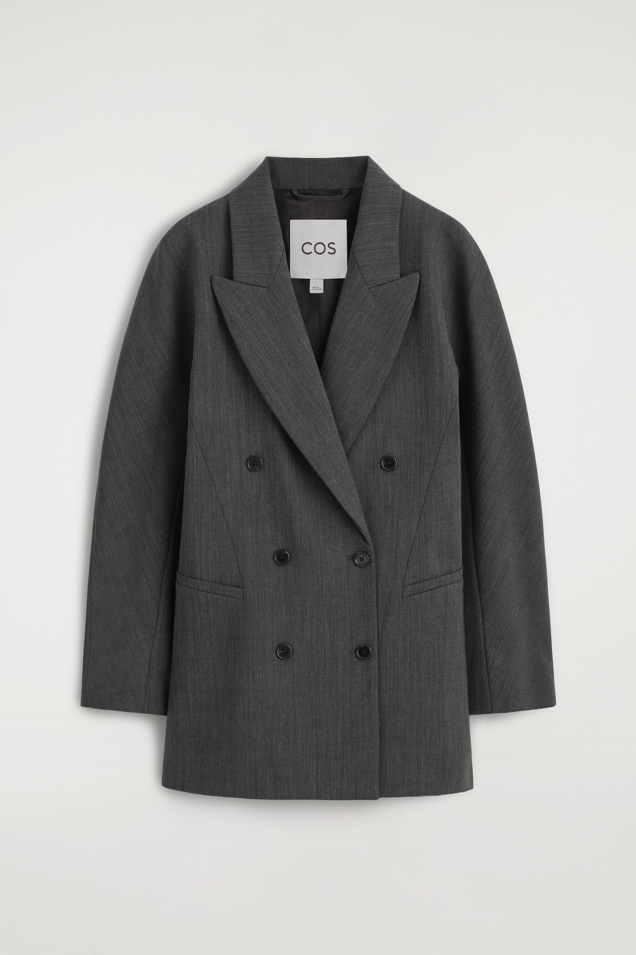 SCULPTED DOUBLE-BREASTED LONG-LINE BLAZER — GRAY MÉLANGE