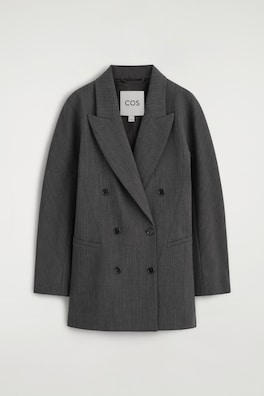 SCULPTED DOUBLE-BREASTED LONG-LINE BLAZER — GRAY MÉLANGE 8