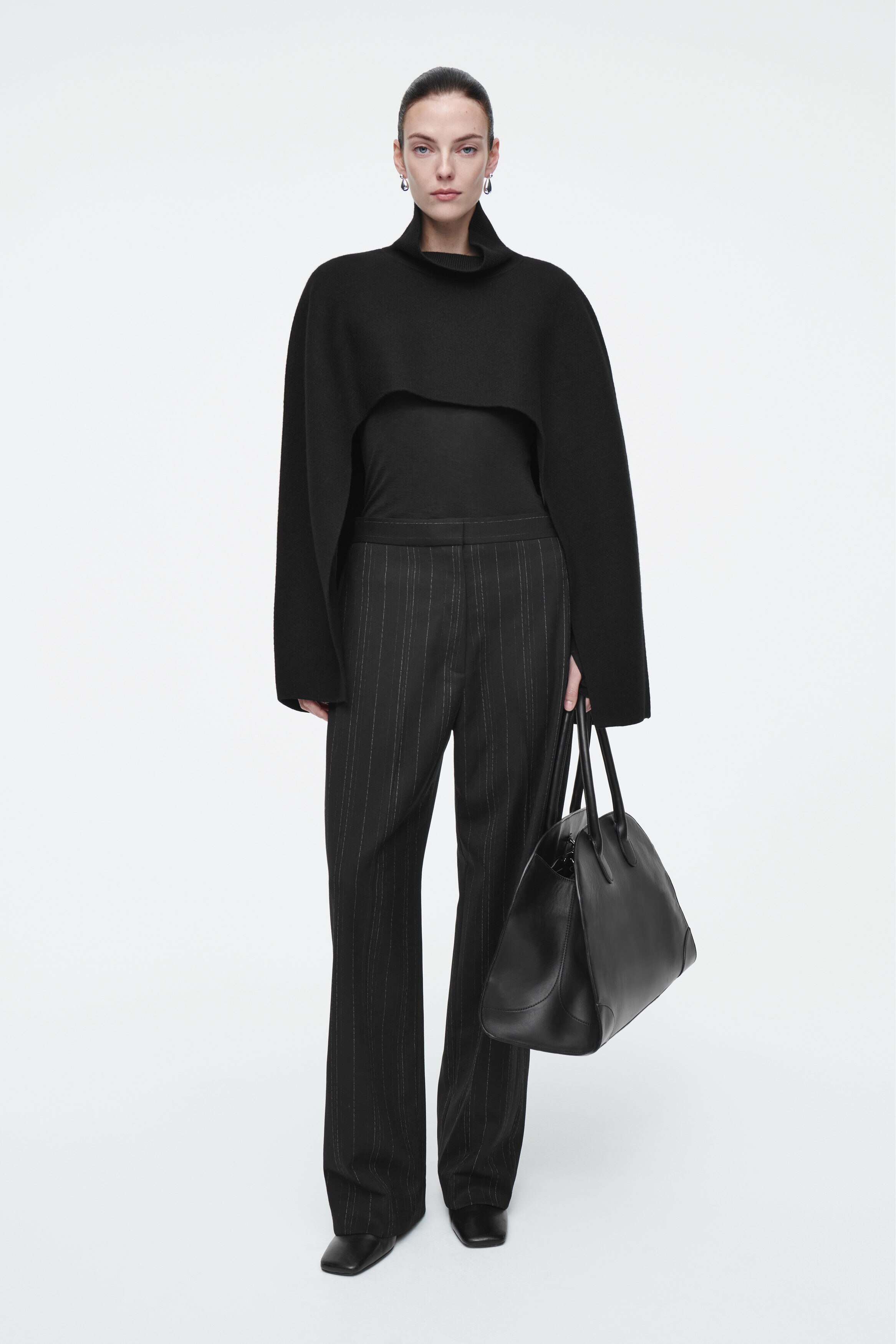 CROPPED BOILED-WOOL HYBRID CAPE - BLACK | COS
