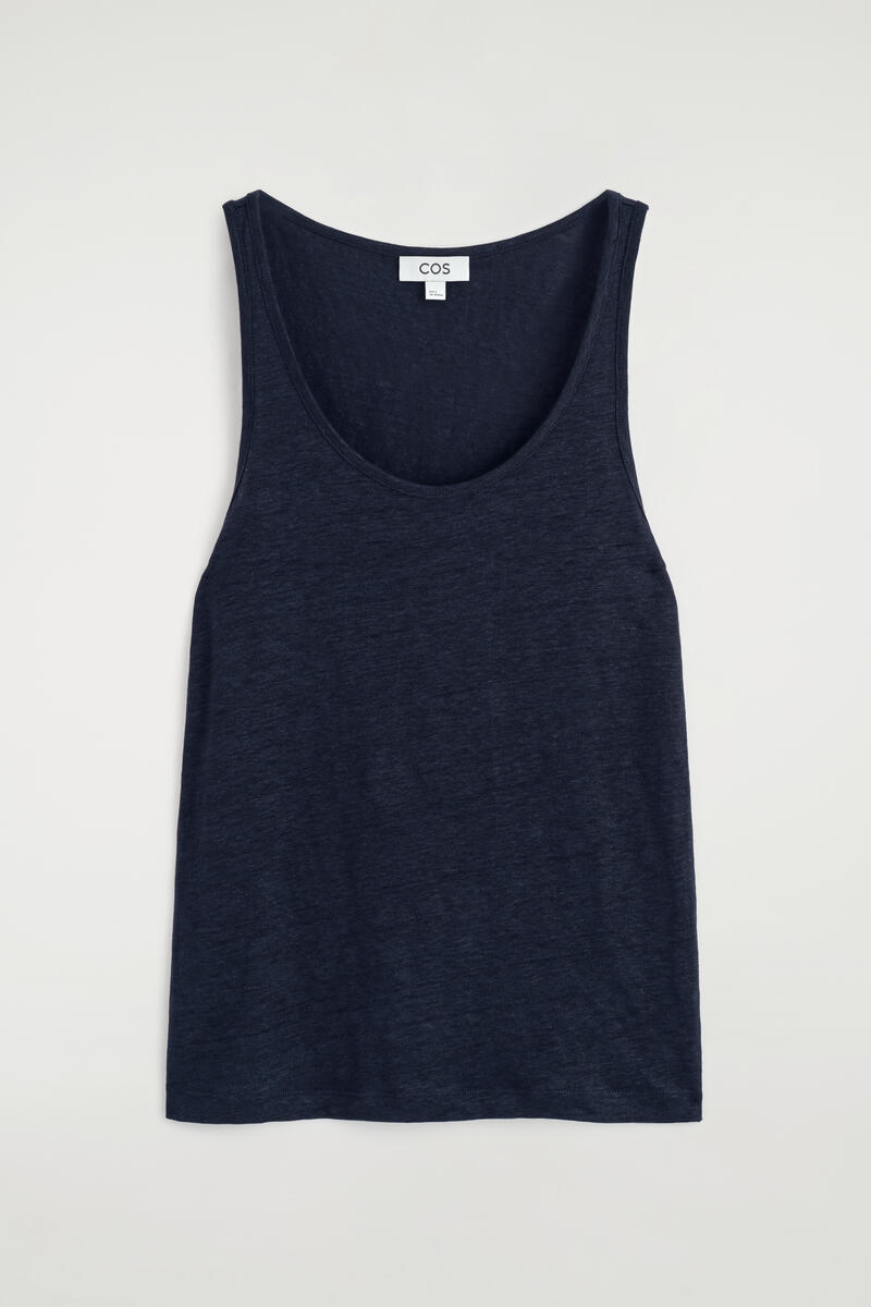 Linen-Jersey Tank Top in Navy