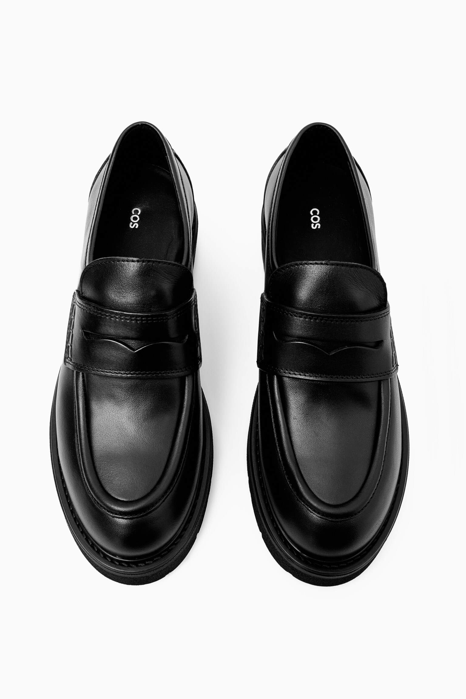 CHUNKY LEATHER PENNY LOAFERS - BLACK