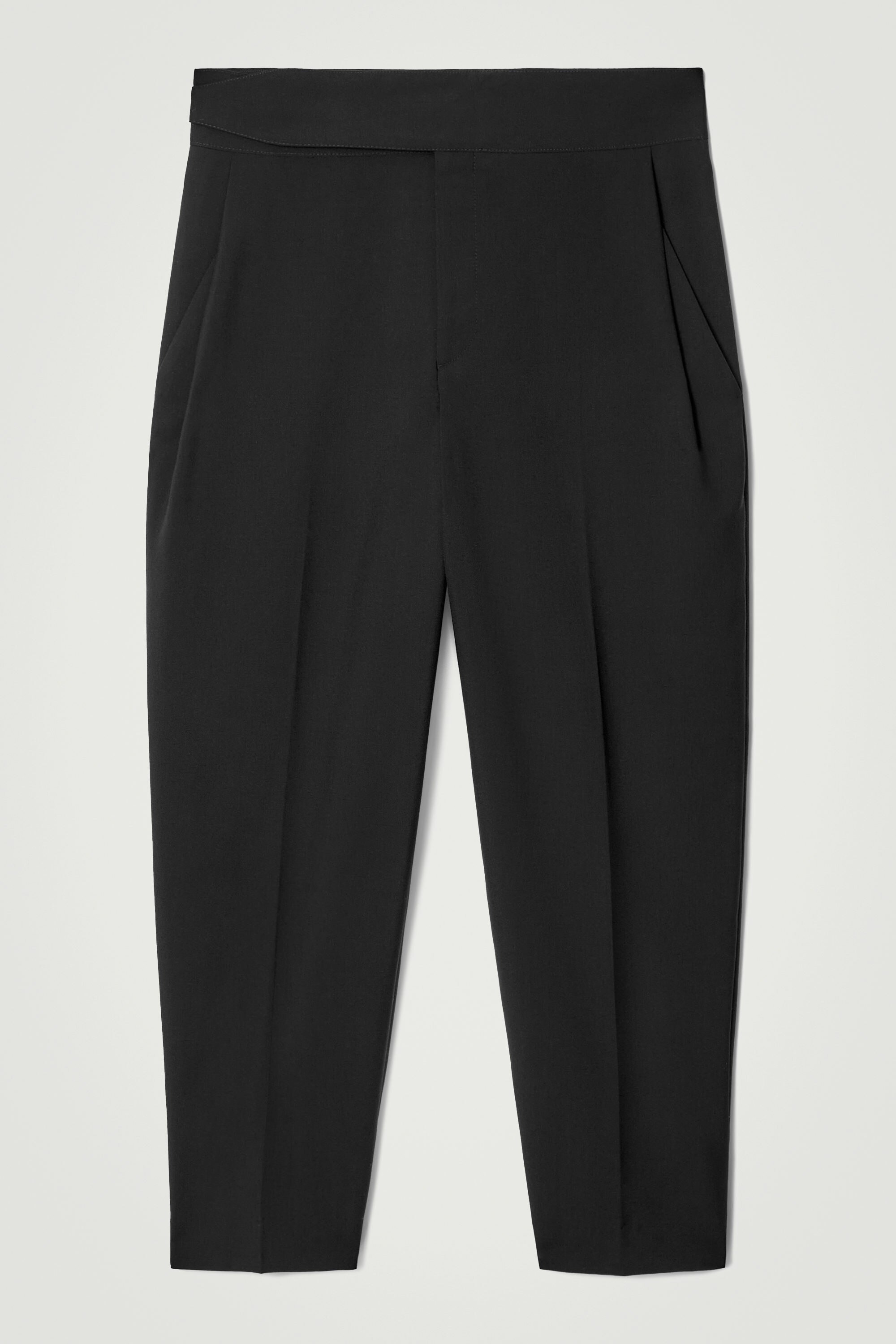 RELAXED BELTED WOOL-HOPSACK TAPERED TROUSERS - BLACK | COS