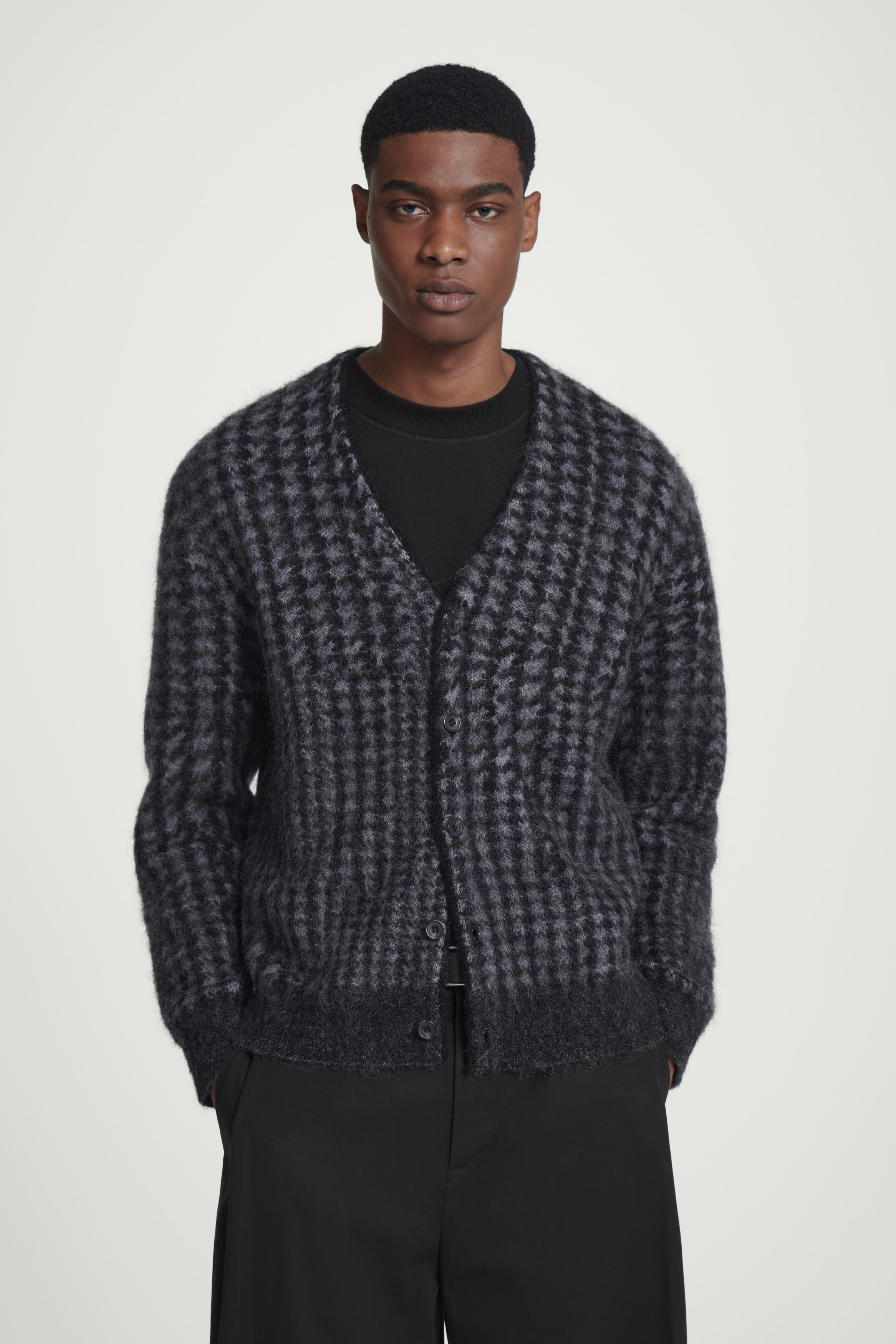 HOUNDSTOOTH MOHAIR-BLEND CARDIGAN - BLACK / HOUNDSTOOTH | COS