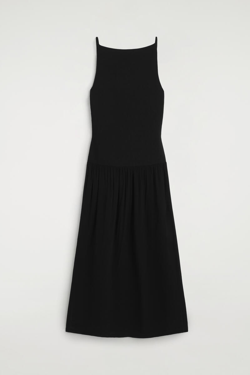 Contrast-Panel Maxi Dress