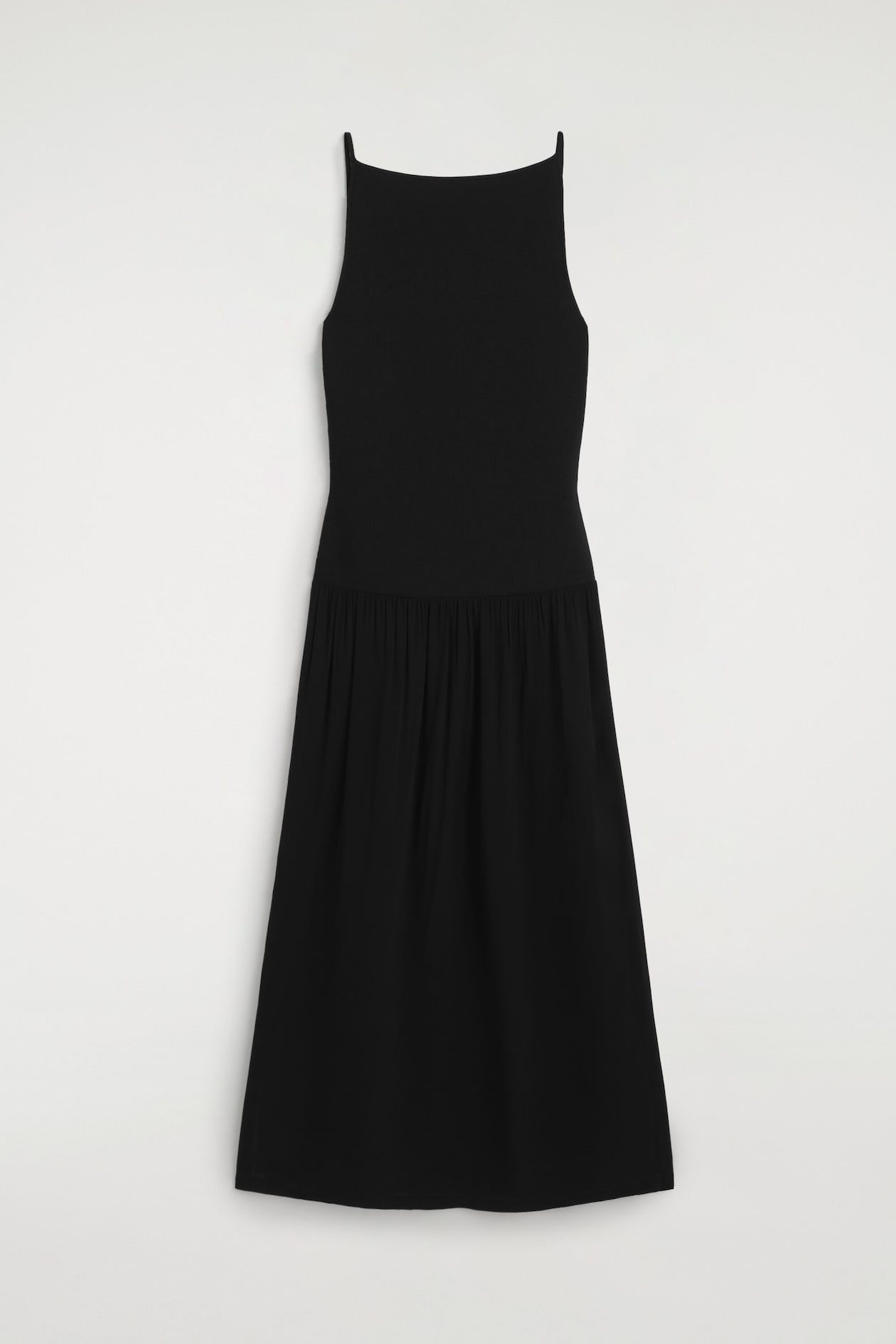 CONTRAST-PANEL MAXI DRESS — BLACK