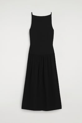 CONTRAST-PANEL MAXI DRESS — BLACK 7