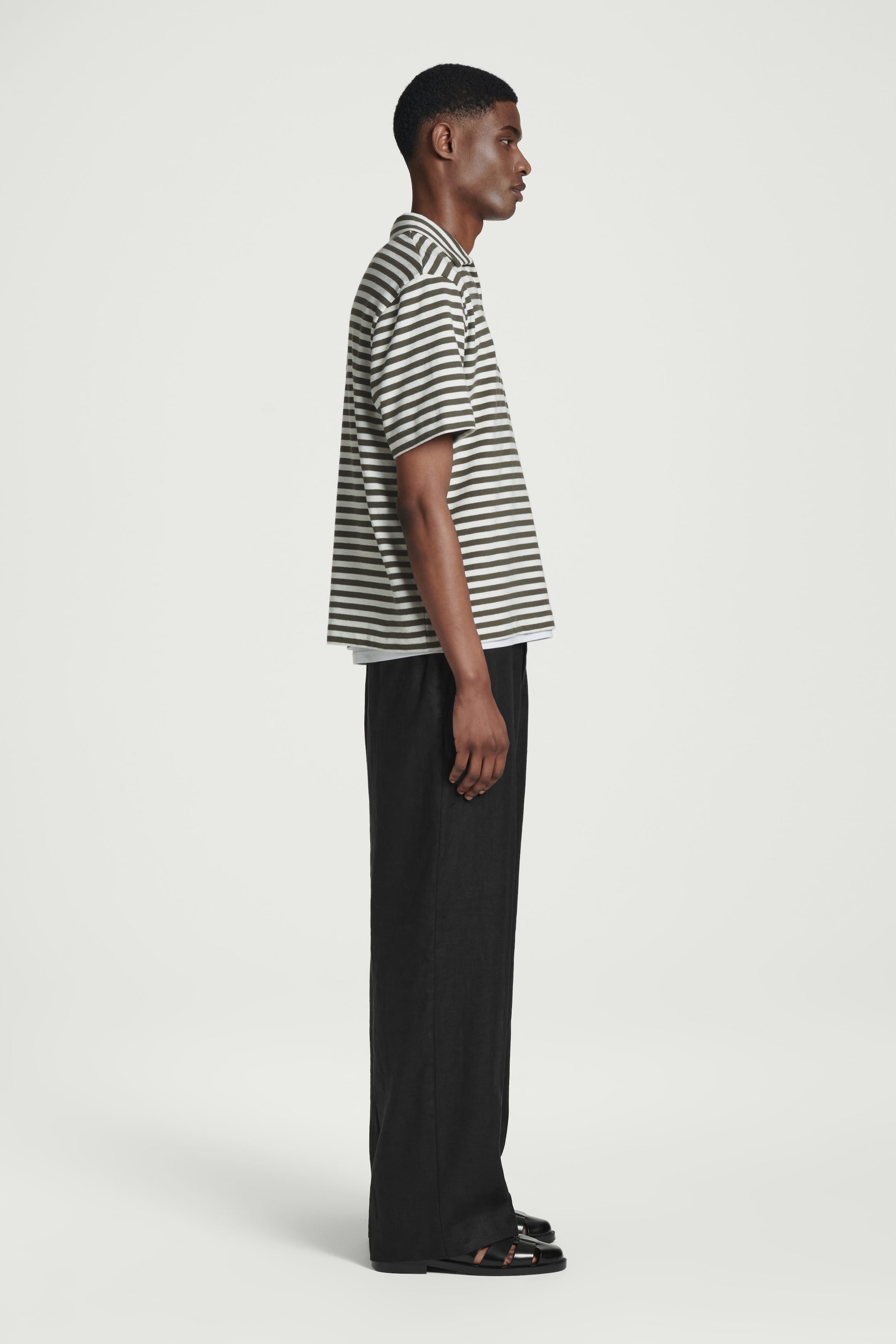 OPEN-COLLAR STRIPED TERRY POLO SHIRT
